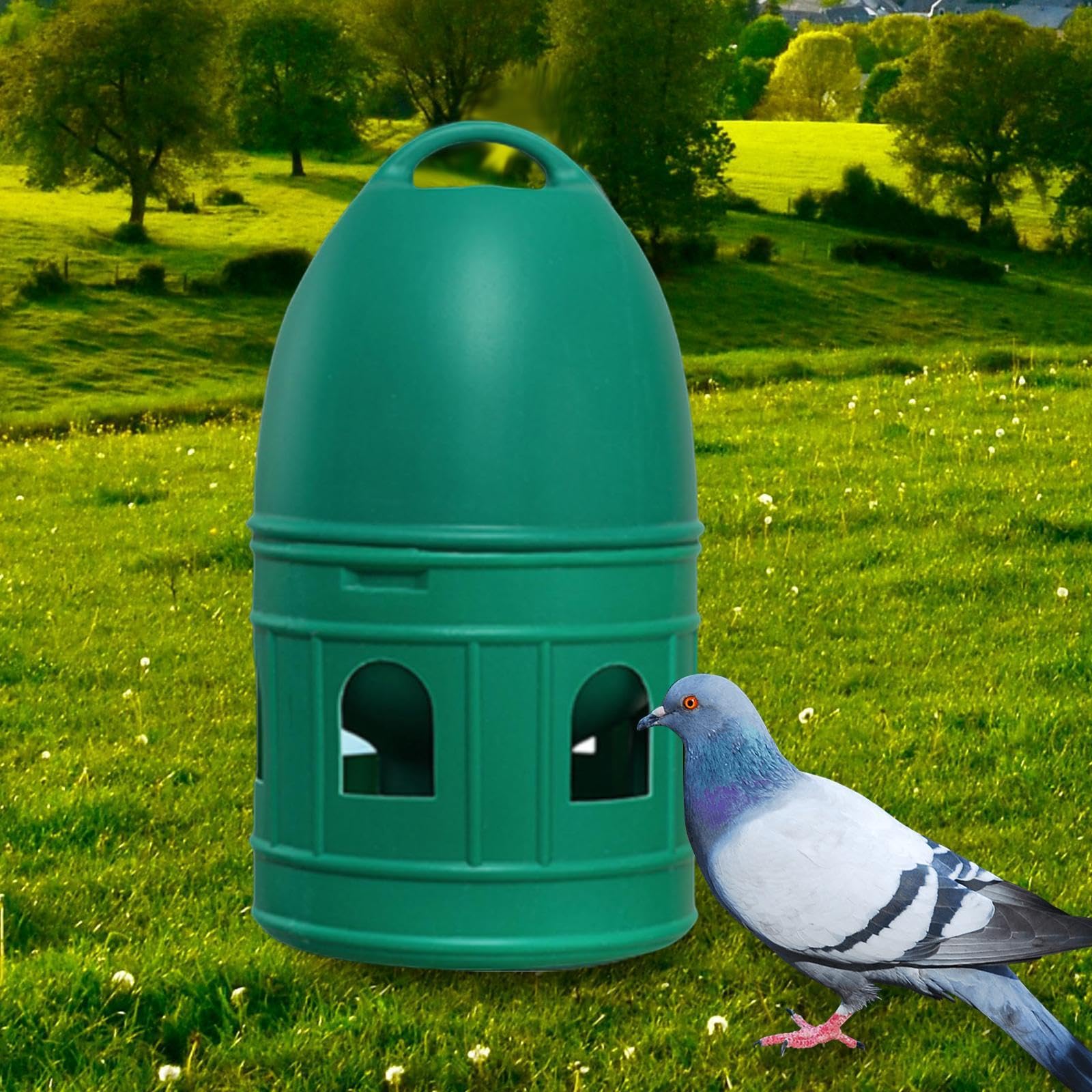 predolo Abbeveratoio per Uccelli/Anatra Pollo Quaglia Distributore d'Acqua Alimentatore Automatico con Manico sospeso/Abbeveratoio di Grande capacità, Verde 3L