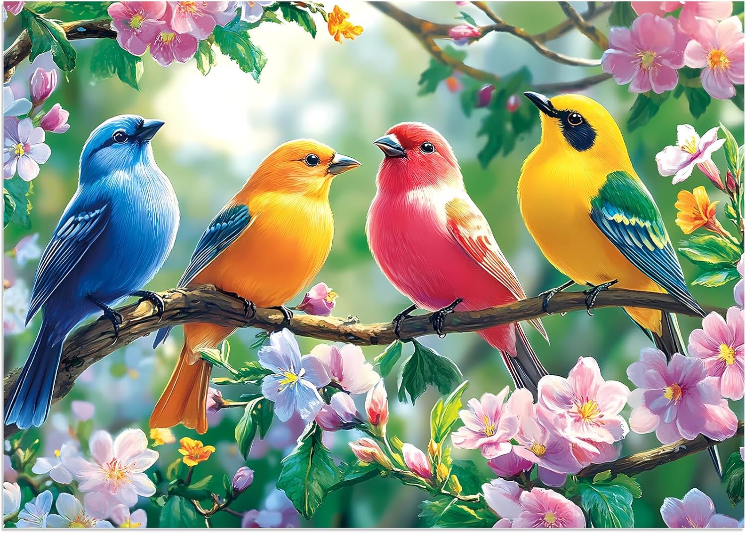 100 Piece Puzzles for Adults - Birds and Flowers Large Piece Puzzles for Senior Adults Kids Puzzle Ages 5-8 Jigsaw Puzzles, Random Die Cut, No 2 Pieces Alike, Birds on Branches 15" x 11"