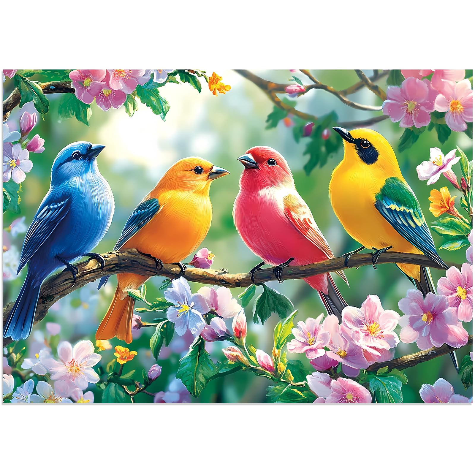 Photo 1 of 100 Piece Puzzles for Adults - Birds and Flowers Large Piece Puzzles for Senior Adults Kids Puzzle Ages 5-8 Jigsaw Puzzles, Random Die Cut, No 2 Pieces Alike, Birds on Branches 15" x 11"