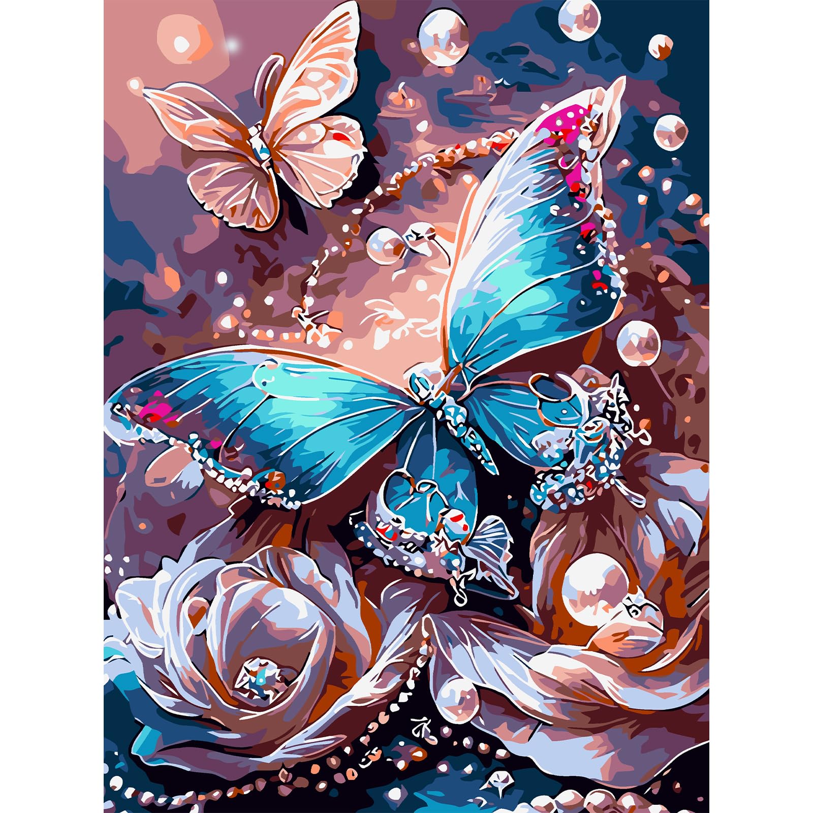 AIRDEA Butterfly Paint by Numbers for Adults, Pearl Painting by Numbers for Adults, DIY Acrylic Pigment Drawing Paintwork Arts and Crafts Painting Kit for Home Wall Decor 12x16 inch (No Frame)