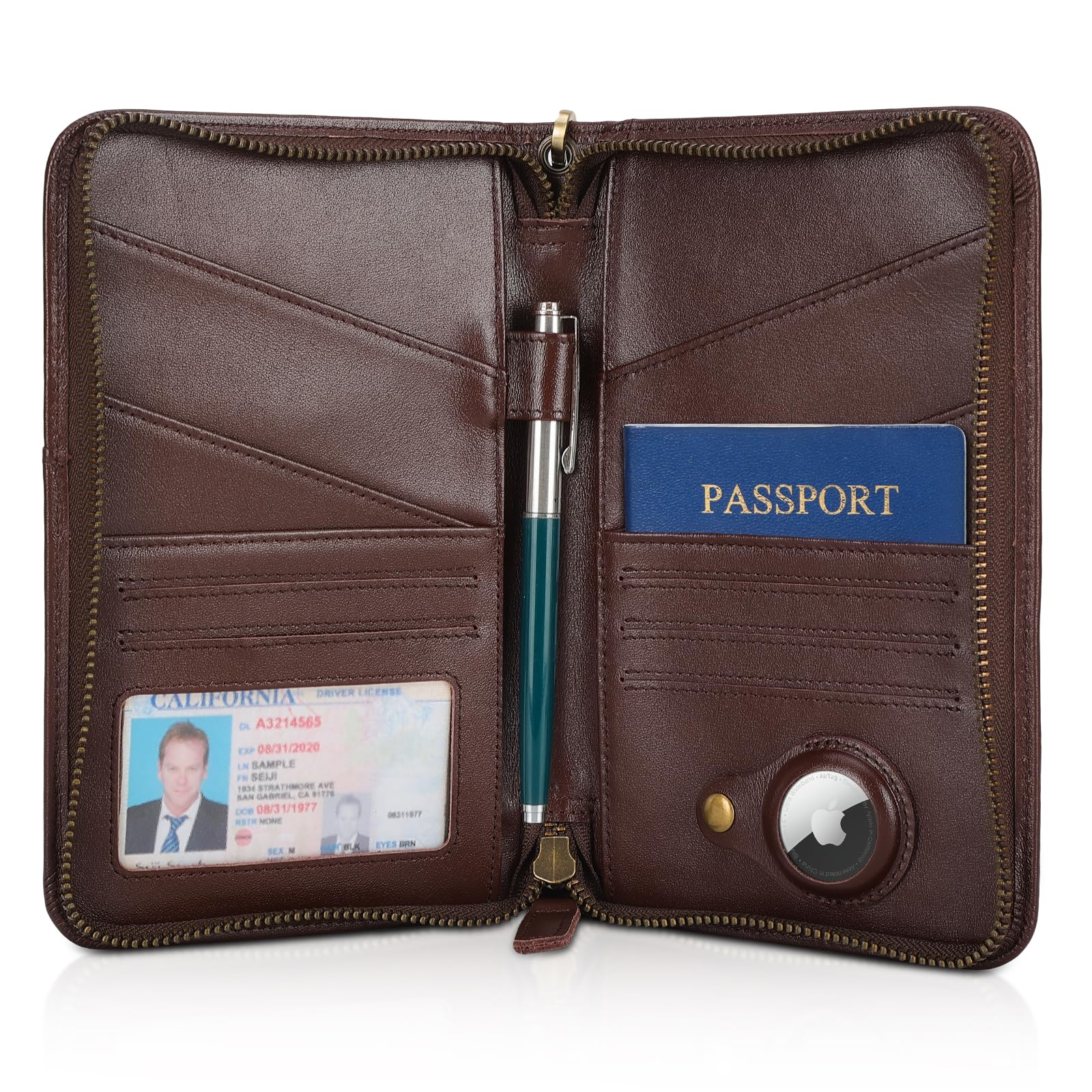 Polare Full Grain Leather Passport Holder Cover Case for Men and Women RFID Blocking Family Travel Wallet Holds 6 Passports, Coffee with AirTag Slot, Large, Full Grain Leather Passport Holder Cover-image-18