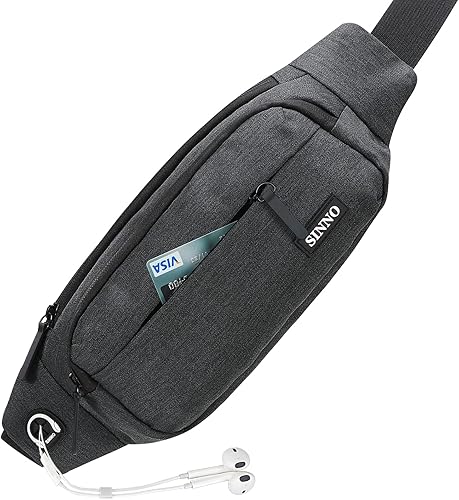 SINNO - Cangurera grande con 4 bolsillos con cremallera para correr, hacer senderismo, viajes, entrenamiento, pasear al perro, al aire libre,