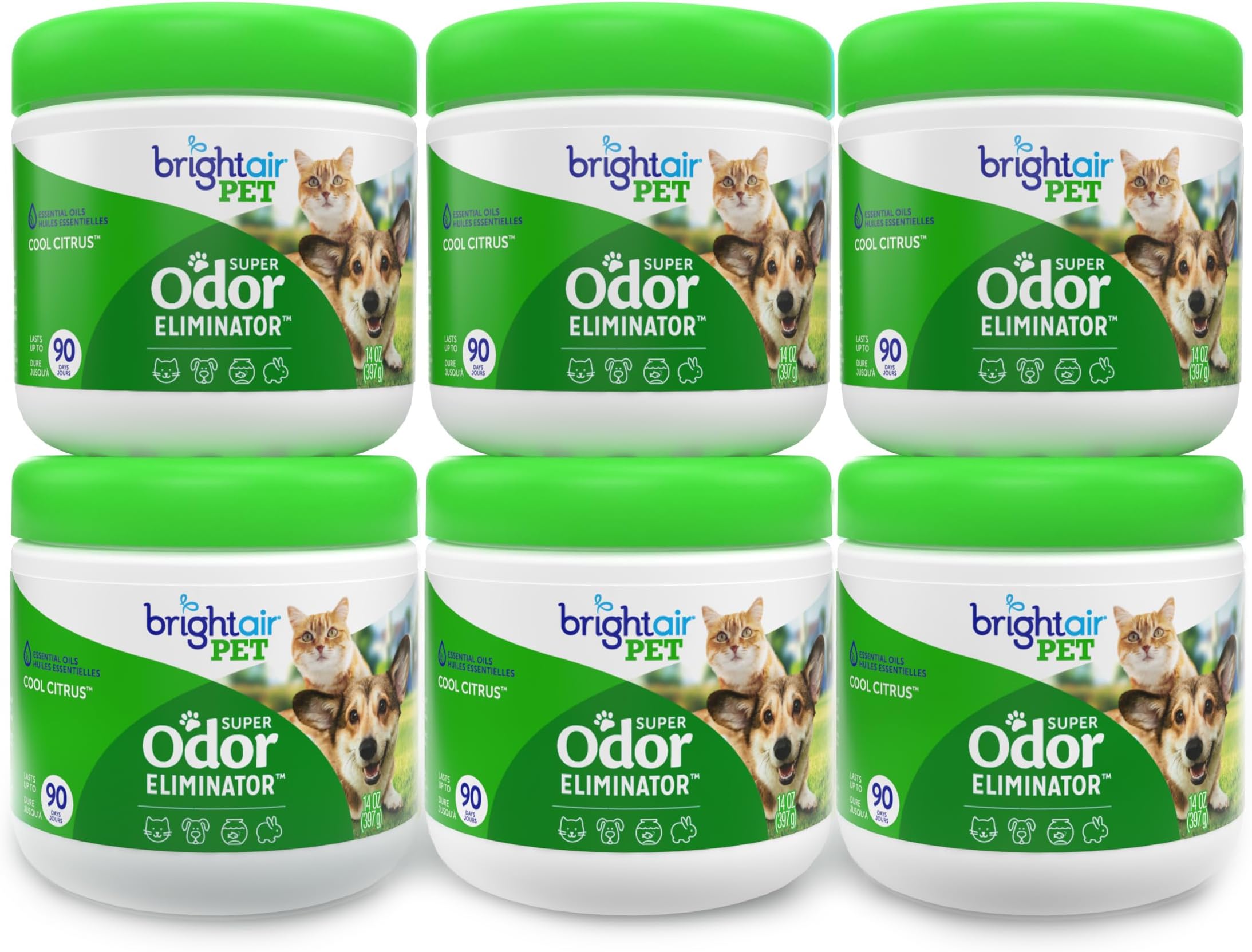Bright Air Pet Odor Eliminator, Cool Citrus, 14 oz Jar, 6/Carton (BRI900258)