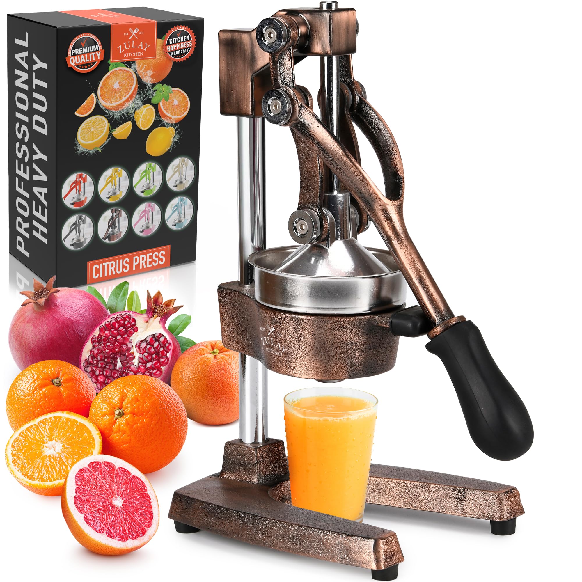 Zulay Kitchen Cast Iron Juicer, Orange Manual Juicer, Citrus Press, Copper