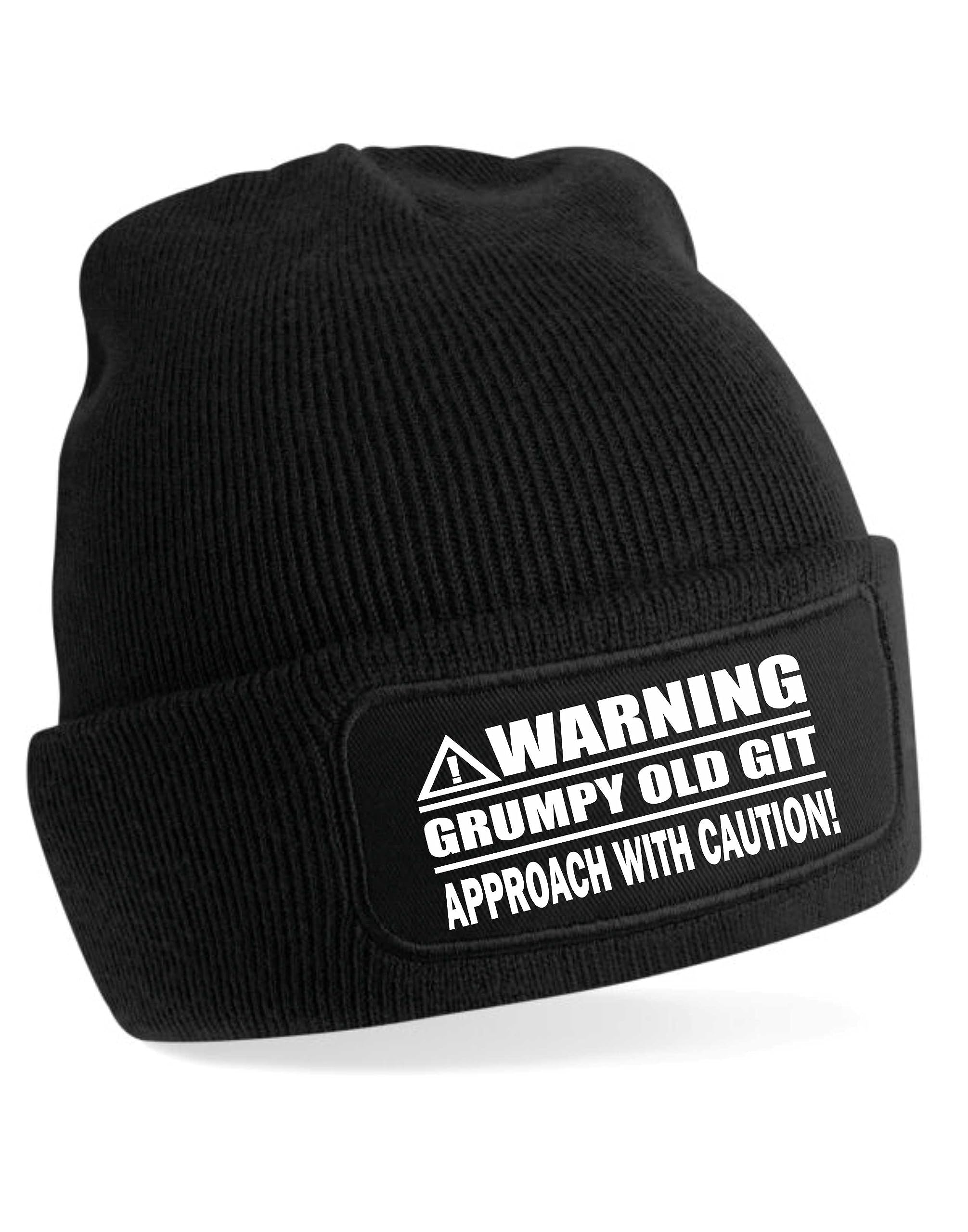 Print4U Warning Grumpy Git Beanie Hat Funny Birthday Gift for Men & Ladies Black