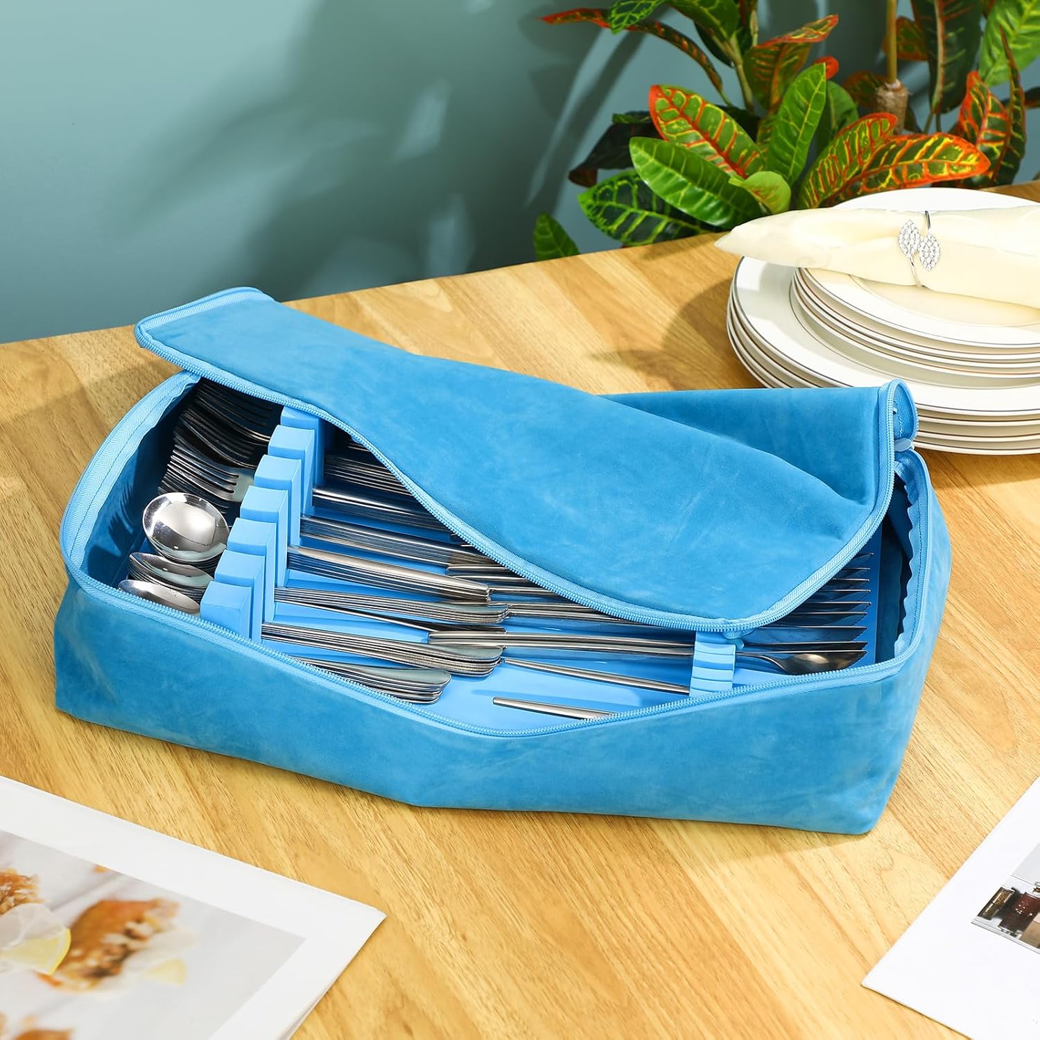 Teenyyou Zippered Flatware Storage Drawer Liner Silverware Storage Bag Tarnish