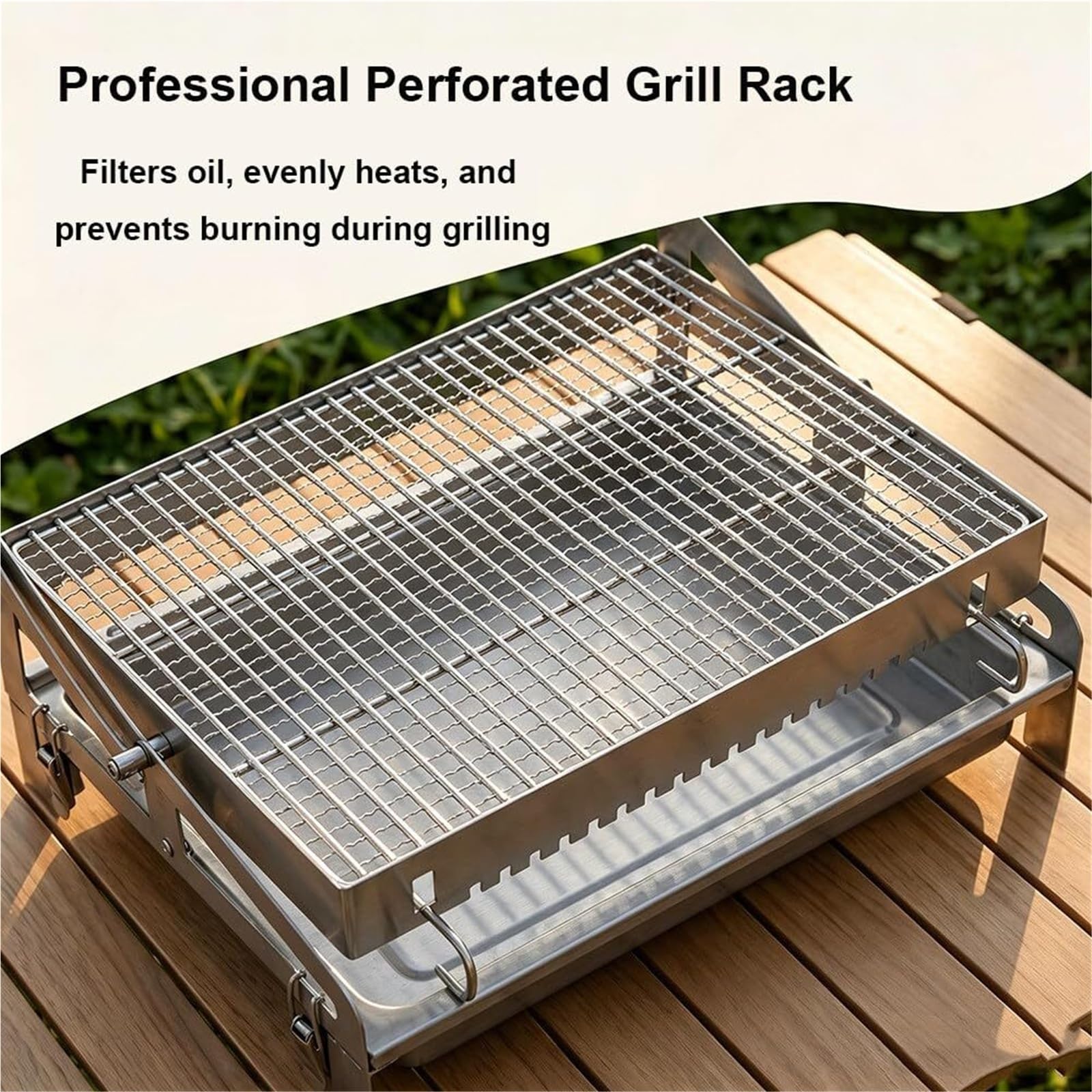 Przenośny grill na węgiel drzewny z uchwytem ochronnym, konstrukcja obracająca się o 360 stopni, wydrążona siatka do pieczenia, łatwa do czyszczenia, na kemping na świeżym powietrzu i piknik