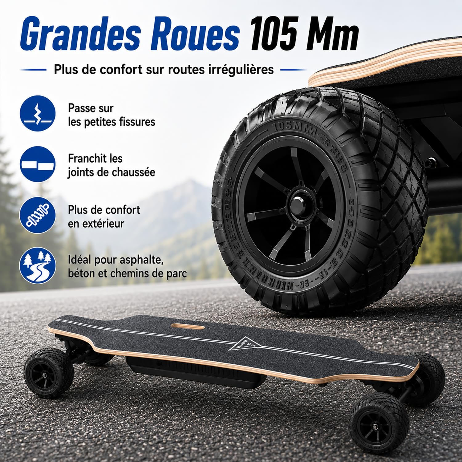 Skate Électrique Portable 105mm Double Moteur Télécommande LCD