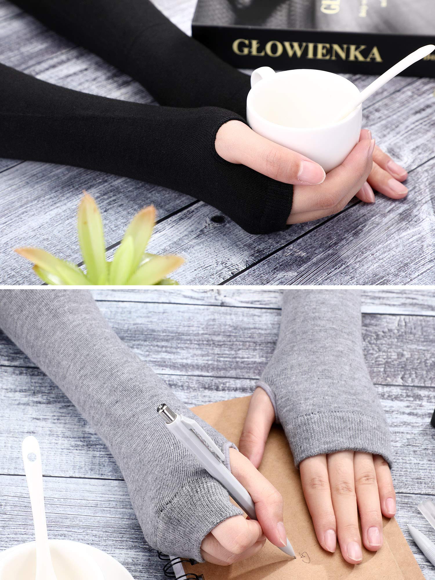 Bememo 4 Pairs Arm Warmer Fingerless Gloves for Women Long Arm Sleeves Knitted Elbow Length Gloves Gothic Thumb Hole Mittens