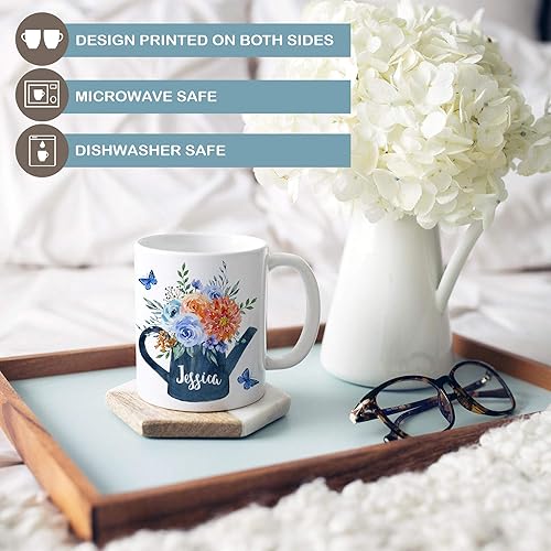 Miniatura 2 de Flowers, Butterfly and Watering Can Personalized Coffee Mug  Pretty Spring Floral Bridesmaid Gift Microwave Dishwasher Safe Customized Cup