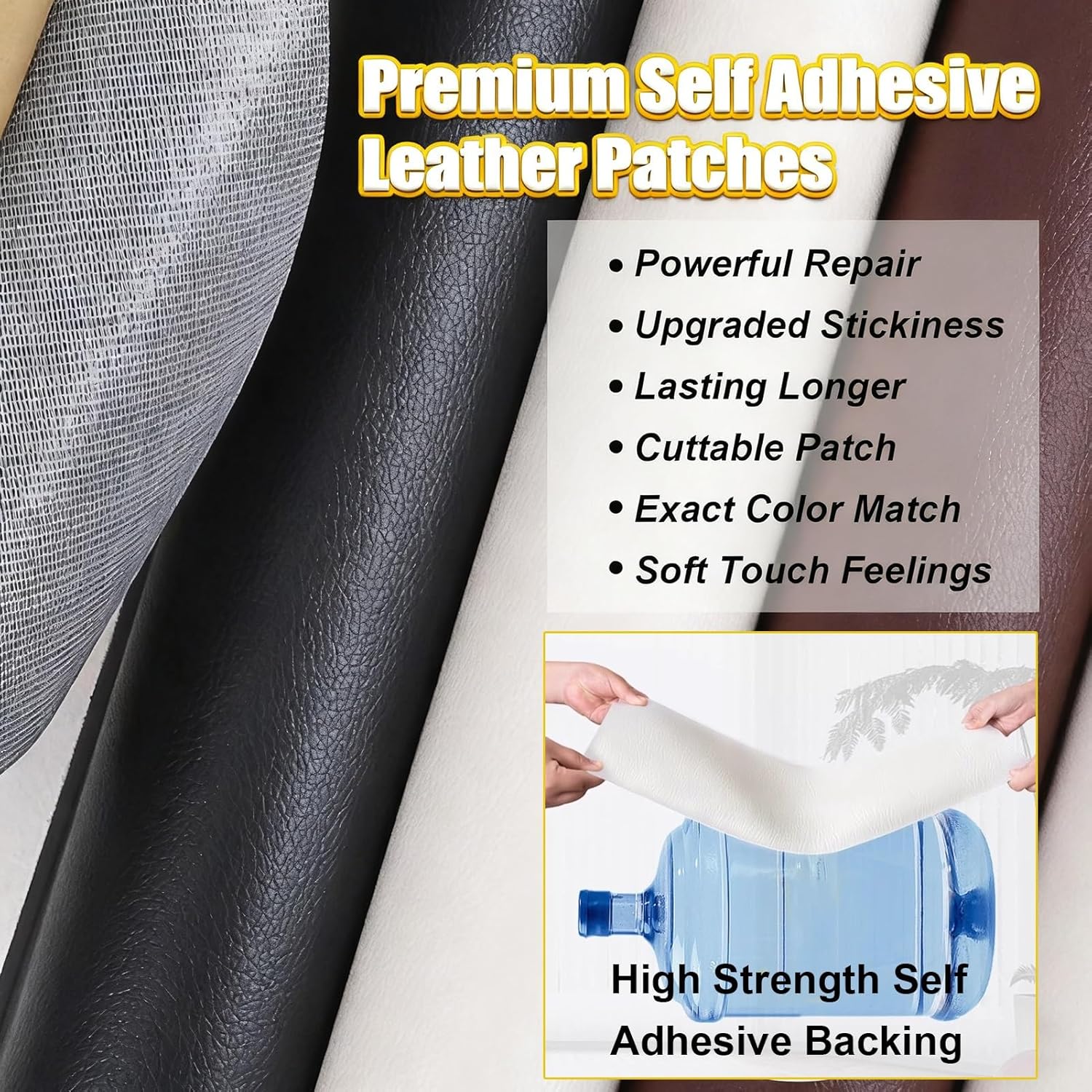 Leather Patches for Furniture, 138X50cm Self Adhesive Leather Repair Patch for Car Seat Couch Sofa Boat Seat Chair Handbag(Black)
