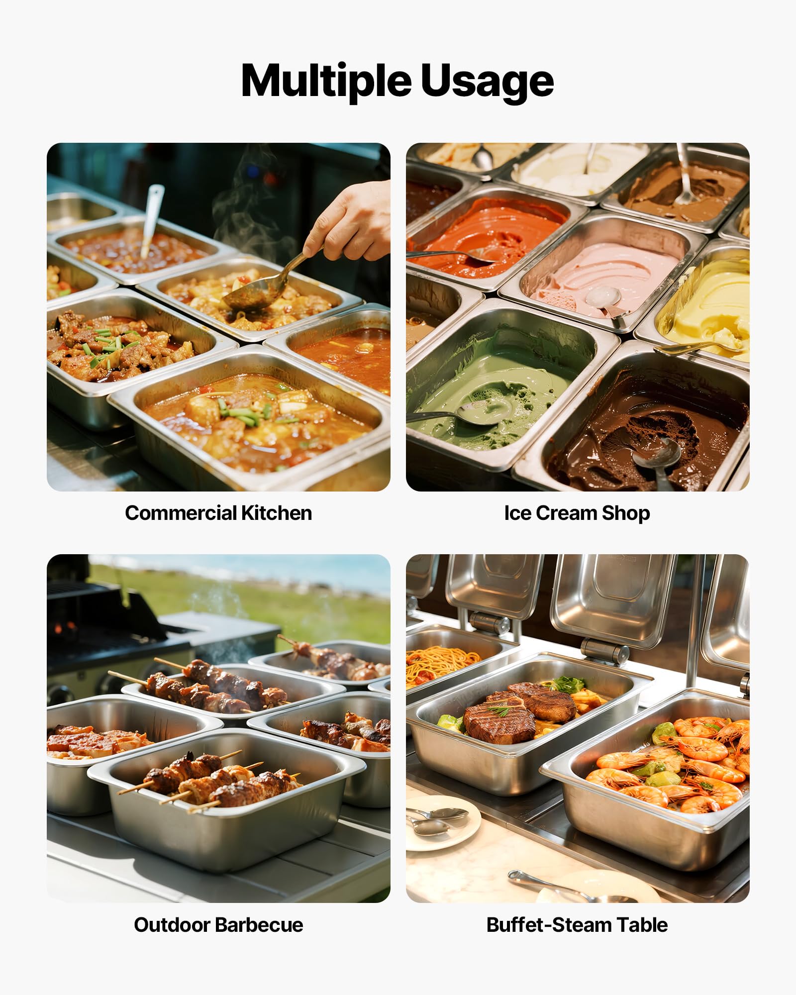 VEVOR Recipiente Gastronorm Reutilizable para Hotel 1/2 Tamaño, Paquete de 2, 9 L, Bandeja de Empanado de Acero Inoxidable con Tapa para Bufé de Fiestas, 325 x 265 x 149 mm, -4 °C a 260 °C, Plata