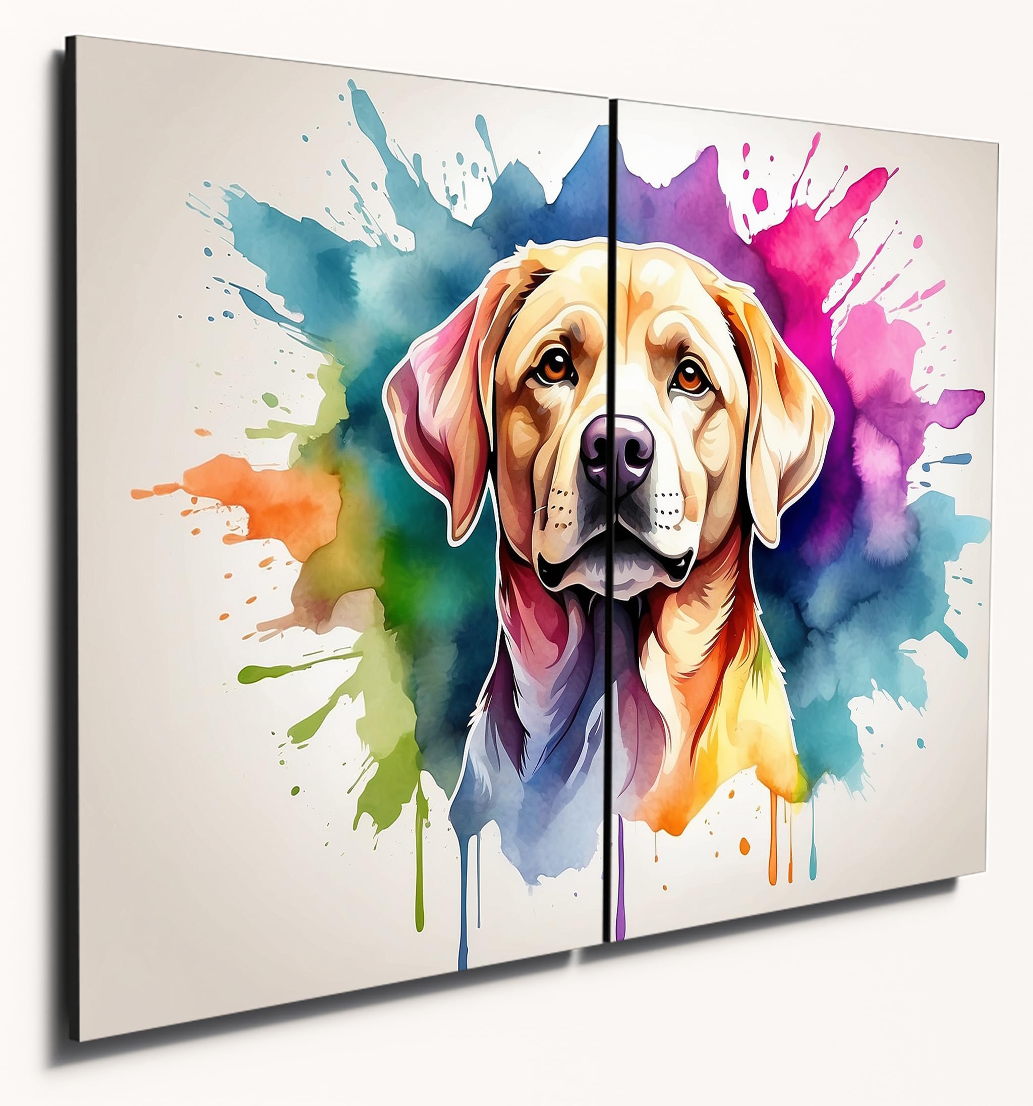 The Plum Penguin Labrador Retriever Colourful Watercolour Wall Art, Twin A4 Wood Mdf Panels