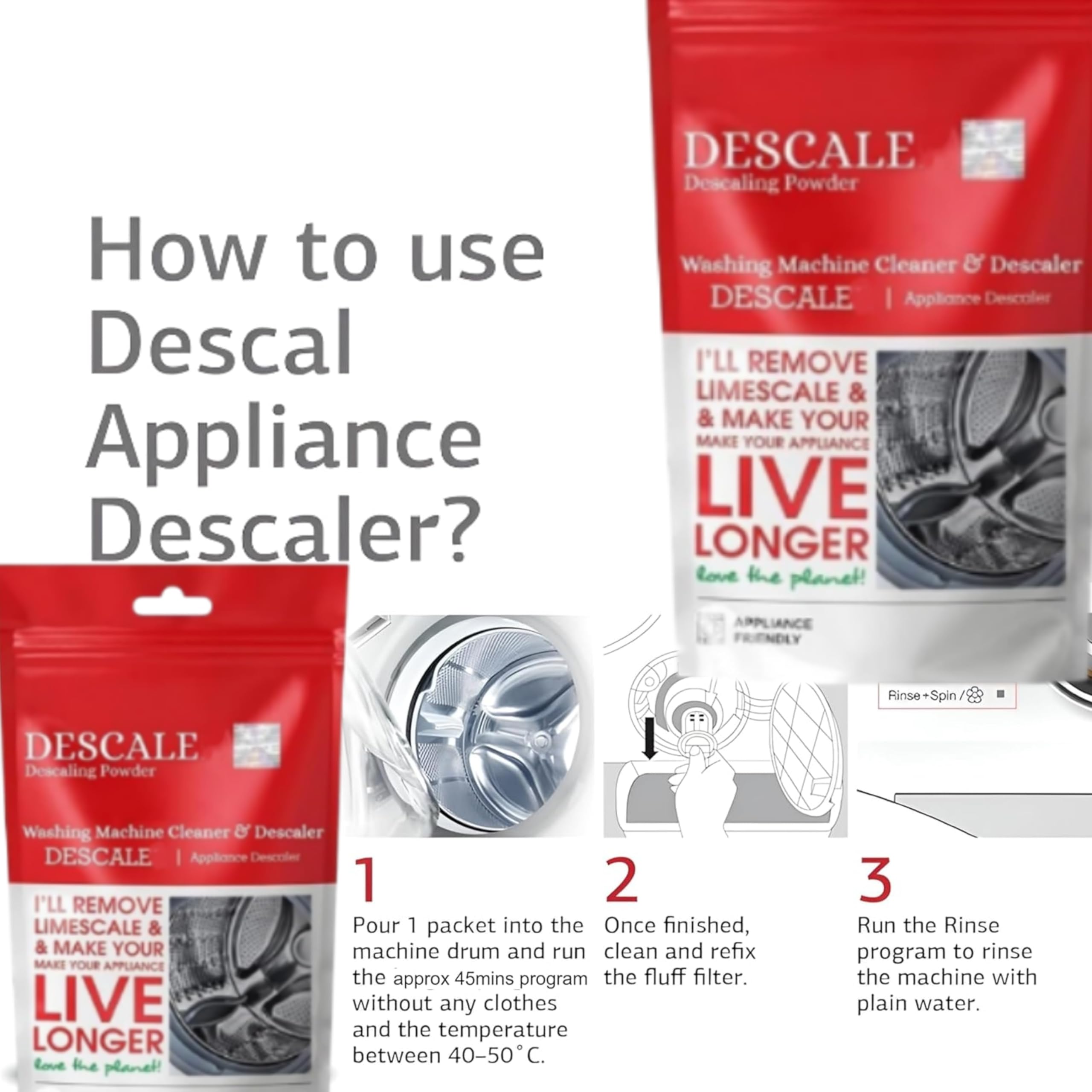 Washing Machine Drum Cleaning Powder Descaling Powder For Top & Front Load compatible with IFB ESSENTIALS DESCAL Washing Machine Washing & Drum Cleaner Scale Remover (Pack of 1) 2