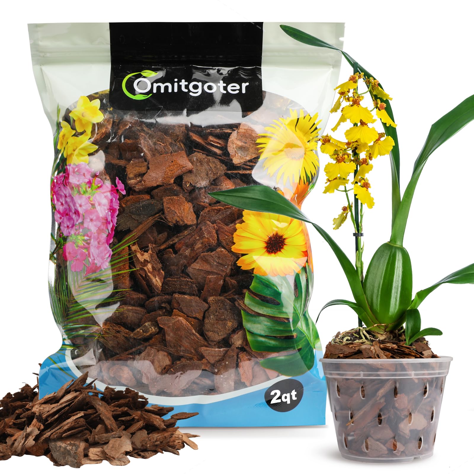 Orchid Bark 2qt, Natural Pine Bark Mulch for Plants, Great for Orchids, Succulents, Cactus, Bonsai, Ideal for Houseplant Mulch