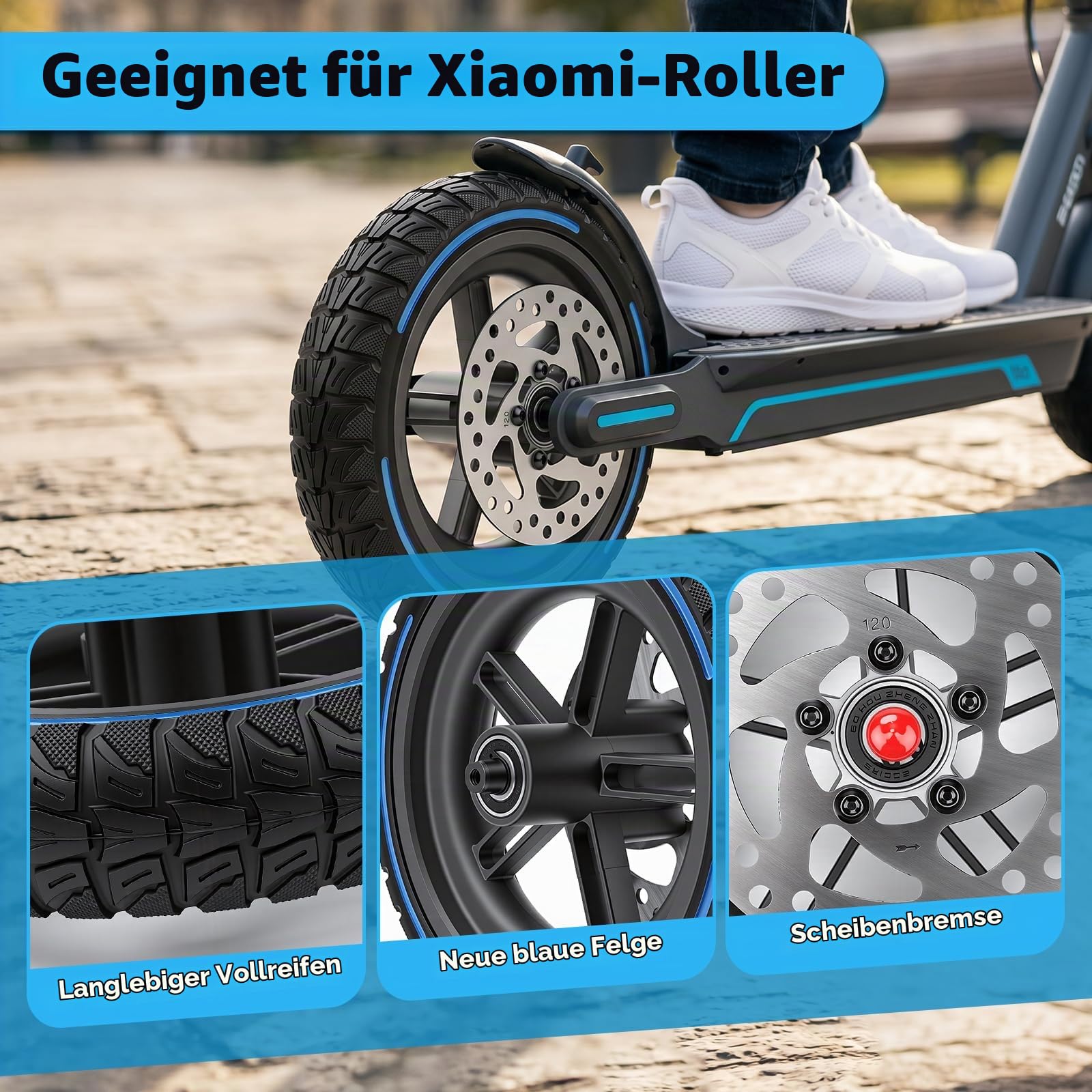 BuyWeek E-Scooter Hinterrad Vollgummireifen mit 120 mm Scheibenbremse für Xiaomi M365 PRO/PRO 2, Explosionssicherer Druckfester Stoßdämpfender Hinterreifen (Nicht für Xiaomi M365, 1S)