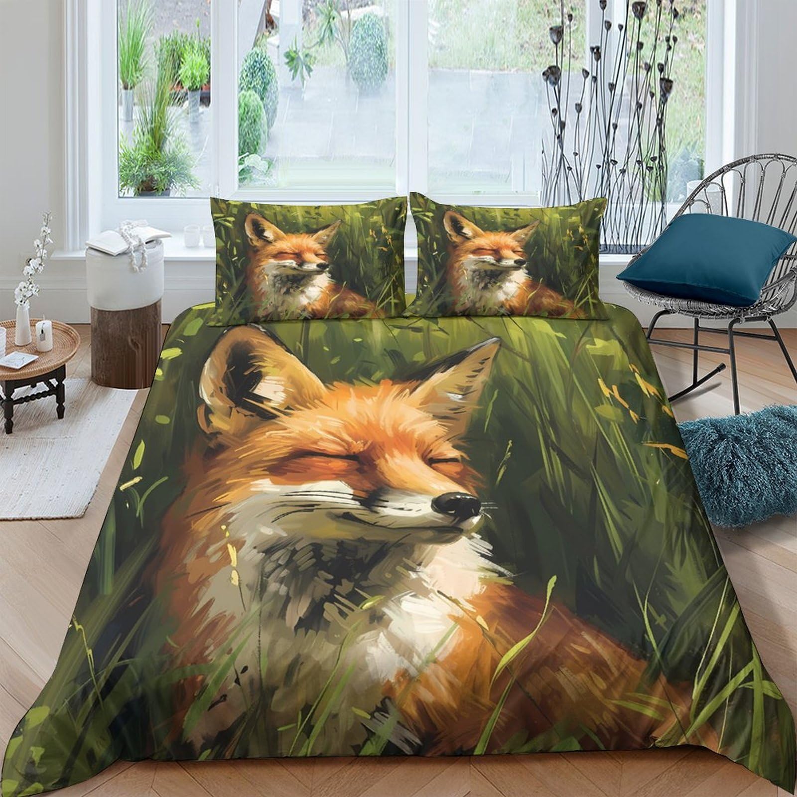 Ctjqhvkz Style-10 3D Printed Fox In Forest Fitted Sheet Microfiber Anti-Slip Bed Cover Bedroom Decor Machine Washable For Home Guest Room Single（135X200cm）