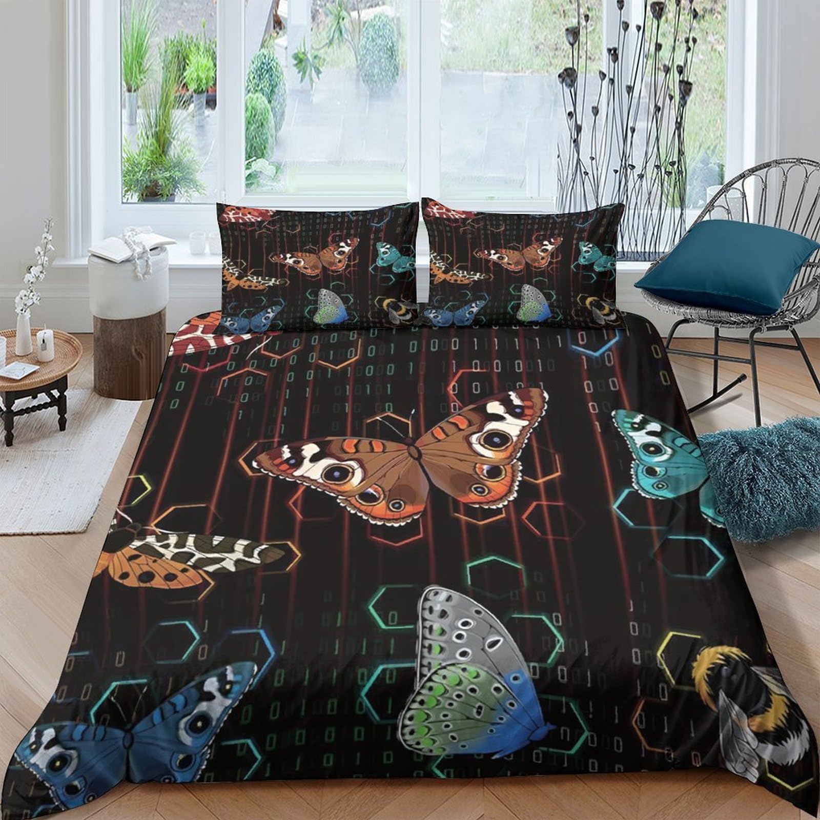 Ctjqhvkz Style-9 3D Printed Butterfly Garden Fitted Sheet Microfiber Colorful Insect Bed Cover For Bedroom Guest Room Dorm Decor Single（135X200cm）