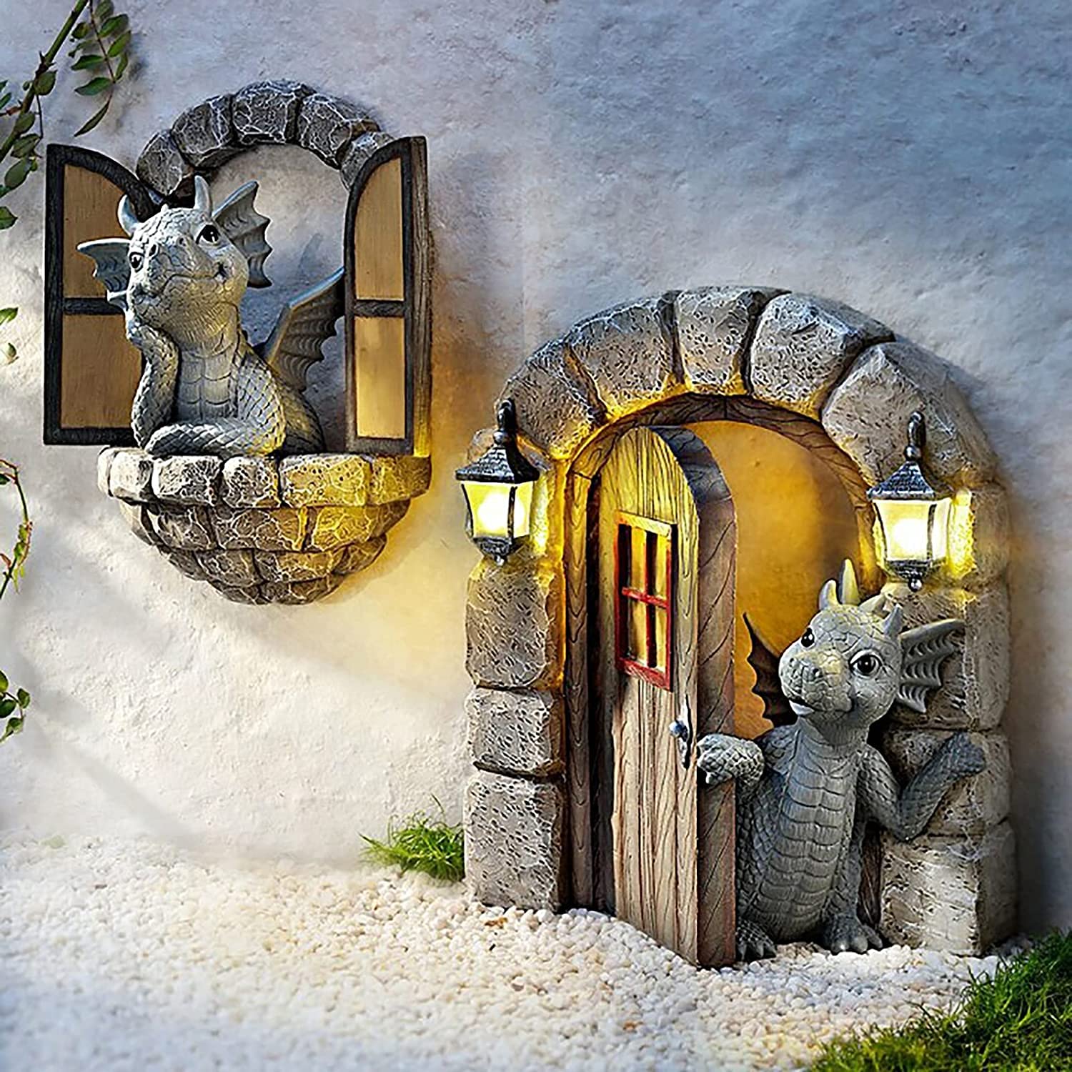 Fiorky Aw-007 Lovely Courtyard Dragon Sculpture, Dragon Statue Home Decor, Dinosaur Figurine Garden Statue, Resin Dragon Ornaments Collecting, Garden Dragon Meditated Statue For Outdoor Backyard Porch Yard (2Pcs)