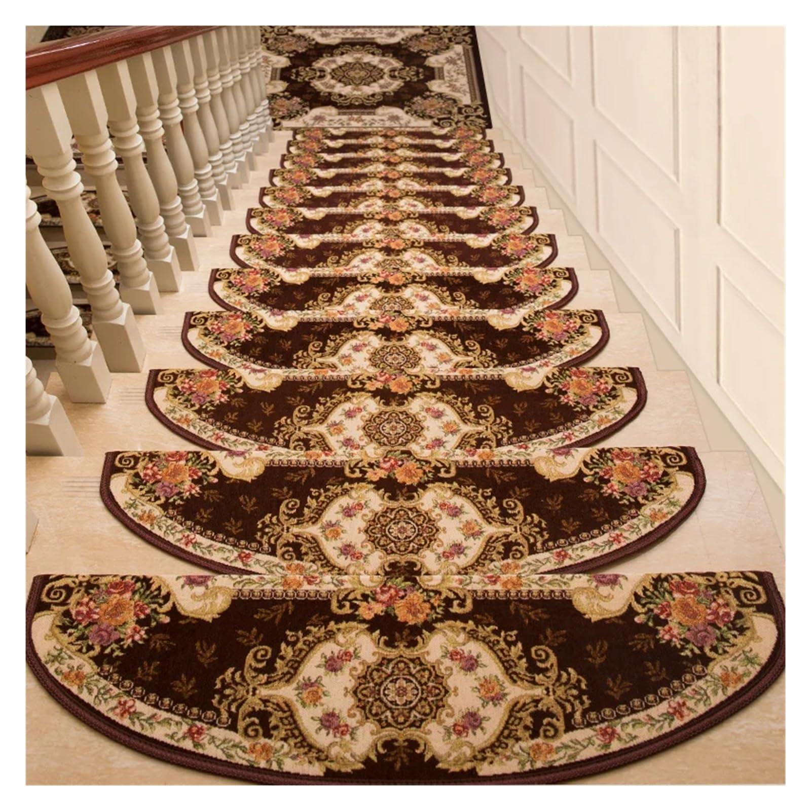 Treppenmatten rutschfest 1 stücke Europäischen Stil Haushalts Treppen Matten Klebstoff-freies Trittmatten Nicht-Slip Matten Massivholz Treppe Teppich fußmatten(029 red,24x64CM 1pcs)