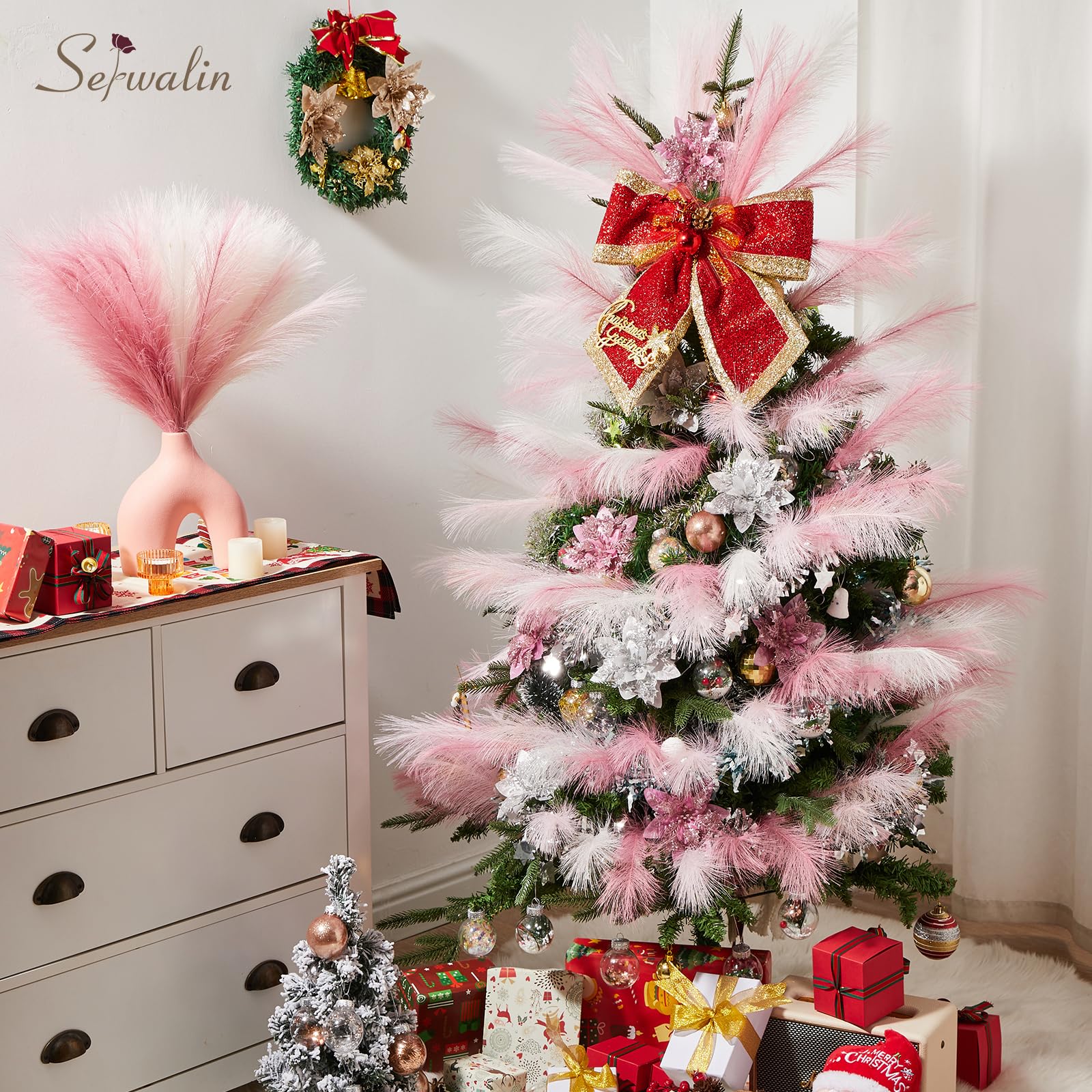 Serwalin 𝟲𝟬 𝙎𝙩𝙪̈𝙘𝙠 Rosa Pampasgras Dekor 45cm Kleine Rosa Pampasgras Künstliche Seidenblumen Home Decor Faux Federn für Vase Hellrosa Raumdekoration für Badezimmer Esszimmer Tisch Centerpiece