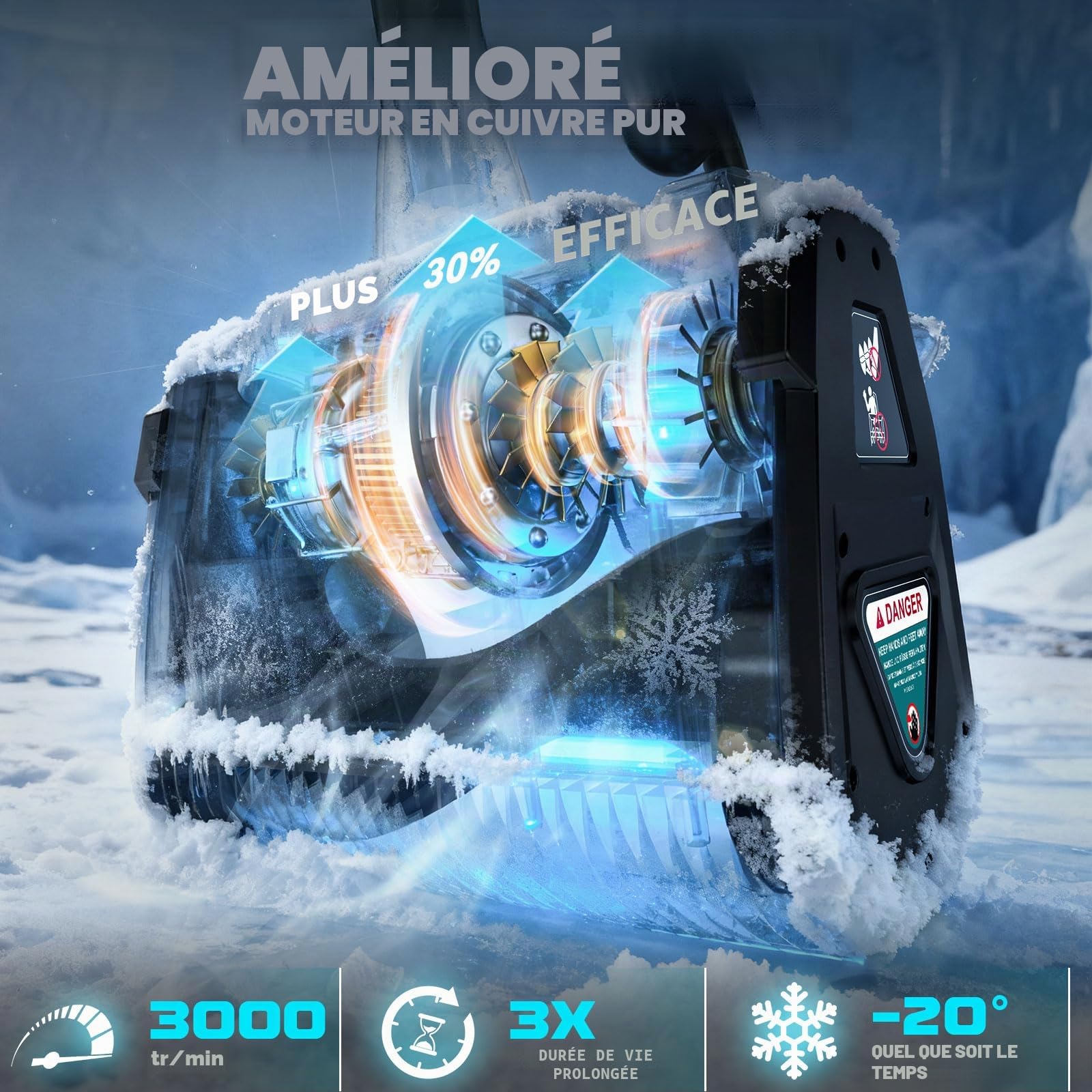 Ecarke Fraise à Neige sans Fil Compatible Makita 18V, Moteur Brushless 1000W, Hauteur 20 cm, Largeur 33,5 cm