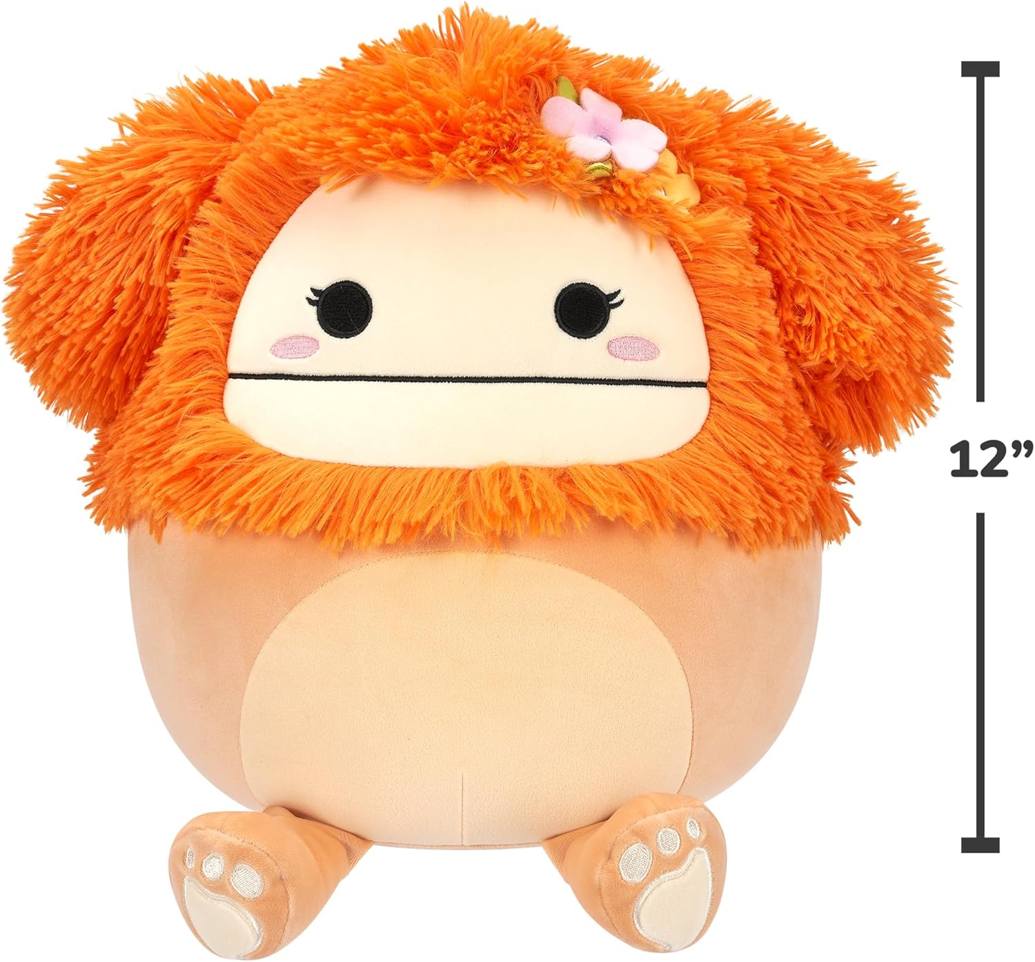 Squishmallows SQCR05428 12-Inch-Shasta The Light Orange Bigfoot with Flower Pin, Multicolour
