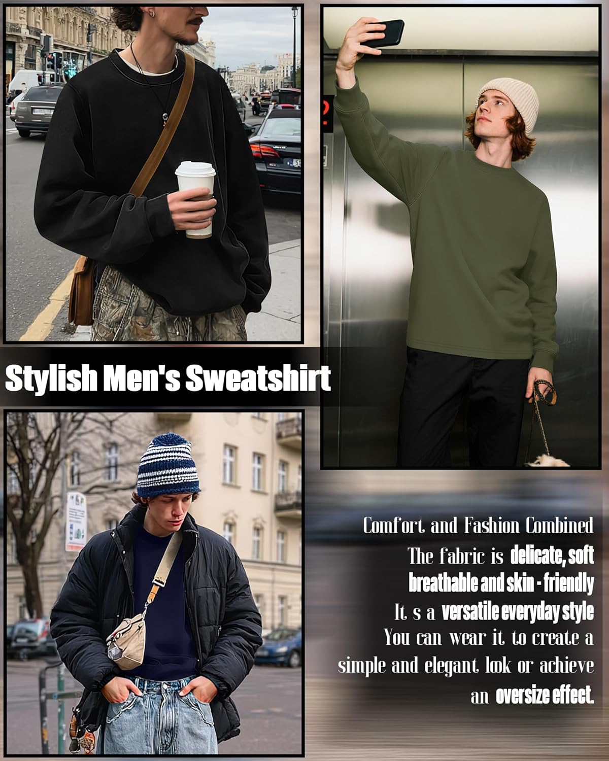 3 Packs Mens Big and Tall Sweatshirts Long Sleeve Crew Neck Pullover Shirts Lightweight Casual Basic Tops - Image 4