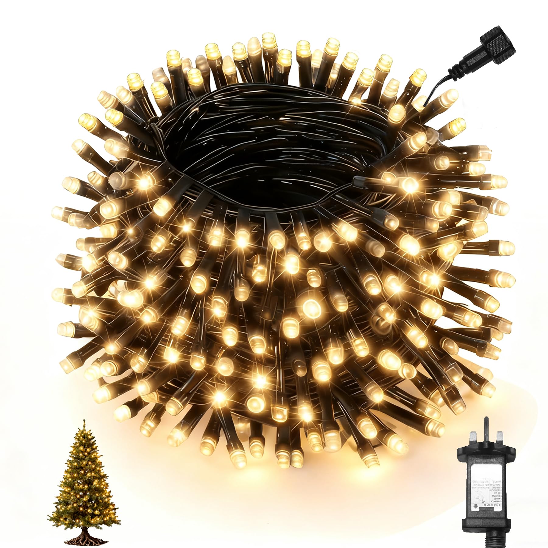 Dankeled Christmas Tree Lights, 25M 200 LED Fairy Lights Plug in with Timer/8 Modes/Memory Function, Waterproof Christmas String Lights for Outdoor Indoor, Garden Xmas Decorations, Warm White