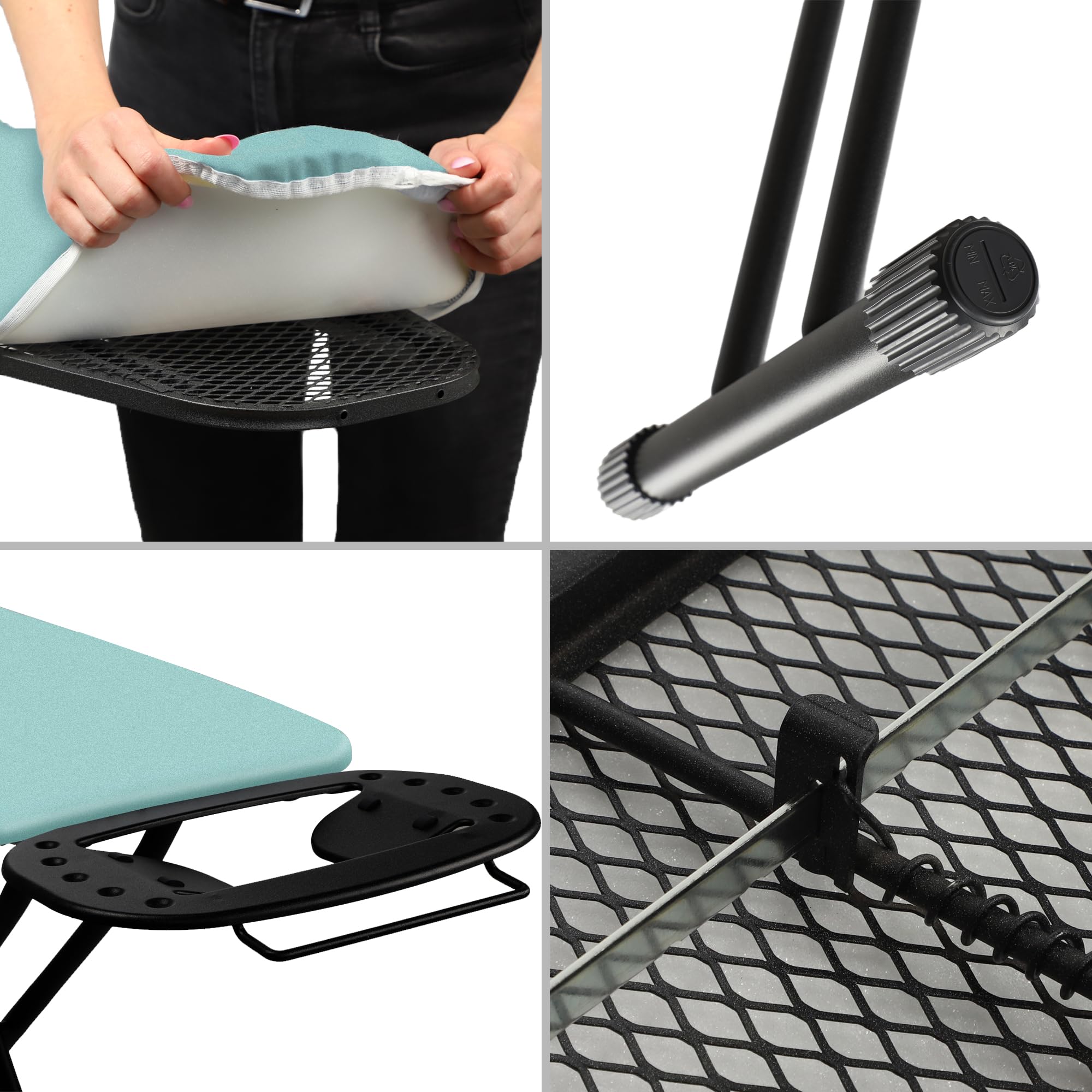 KADAX Tabla de Planchar, 120 x 38 cm, Plegable, Regulable en Altura, Con Base de Espuma de 8 mm y Pies Antideslizantes, Para Planchado Al Vapor