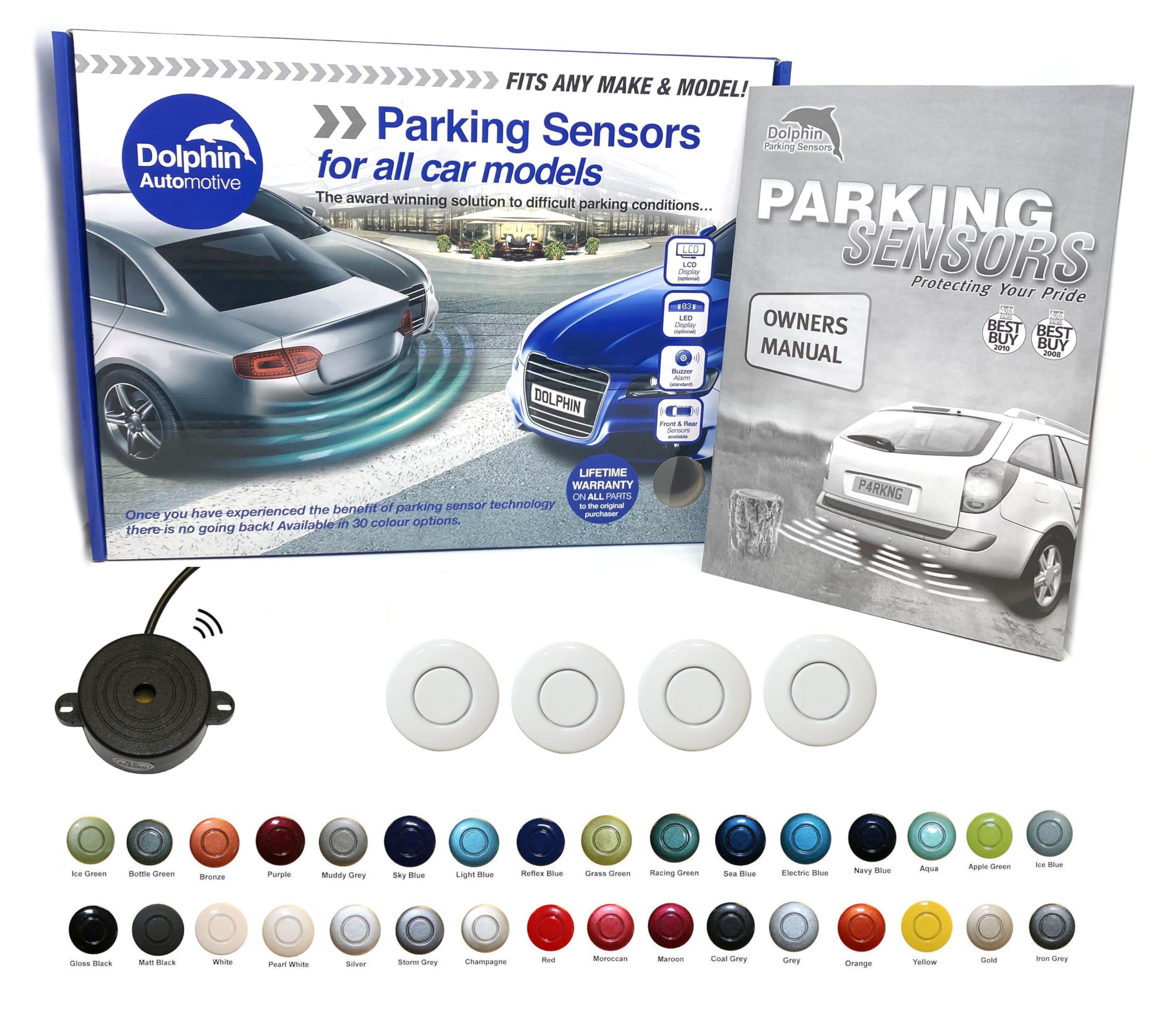 Dolphin Automotive DPS400 Reverse Parking Sensors Auto Express Award Winning 4 Ultrasonic Radar Sensors Kit Audio Alert System Matt & Gloss Black +30 More Colours (Gloss Black) — view 24