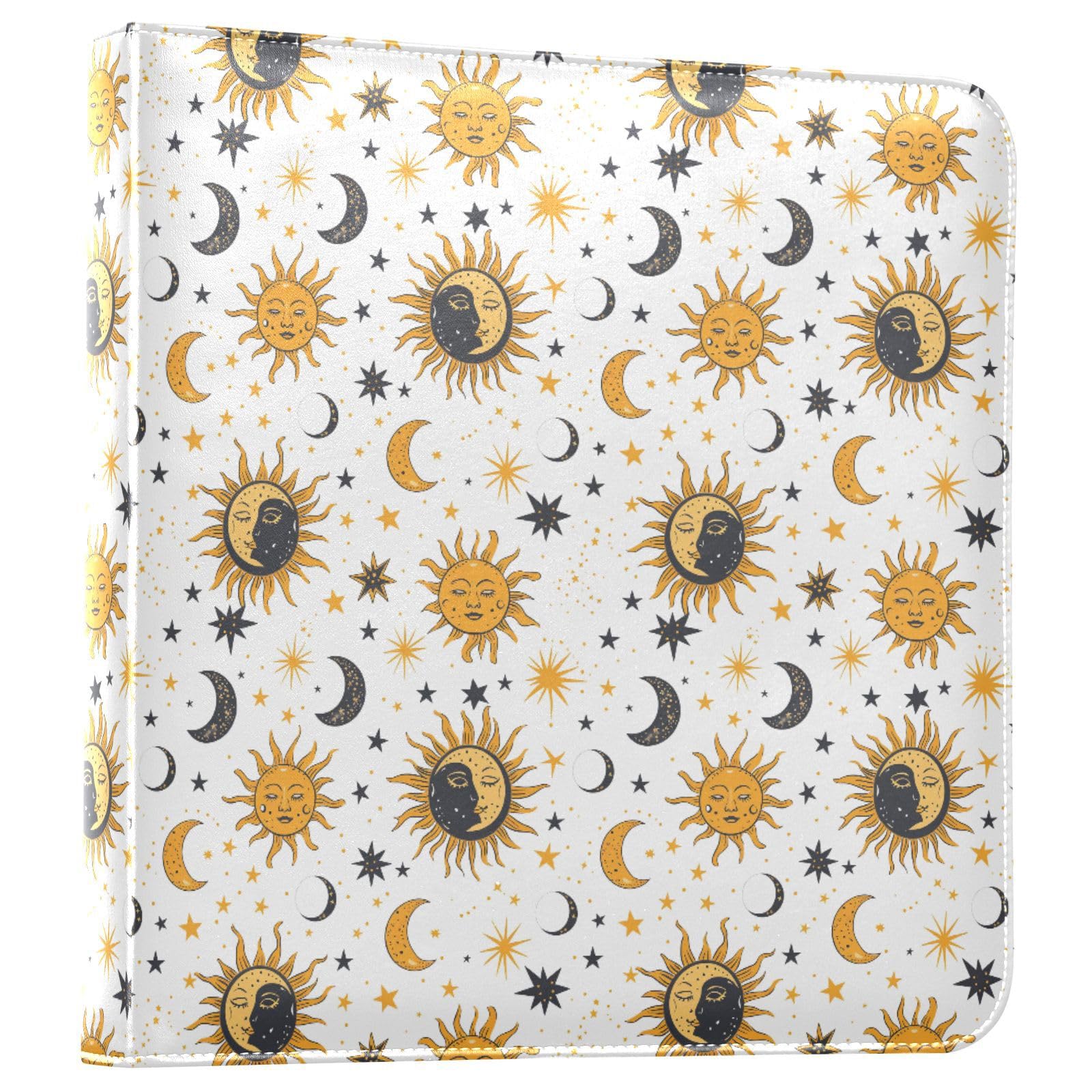 JIPONI Sun Moon and Stars Colorful Large Photo Album, DIY Leather Cover Scrapbook Albums for 4x6 5x7 6x8 Pictures, Self Adhesive Memory Book for Wedding, Baby, Family