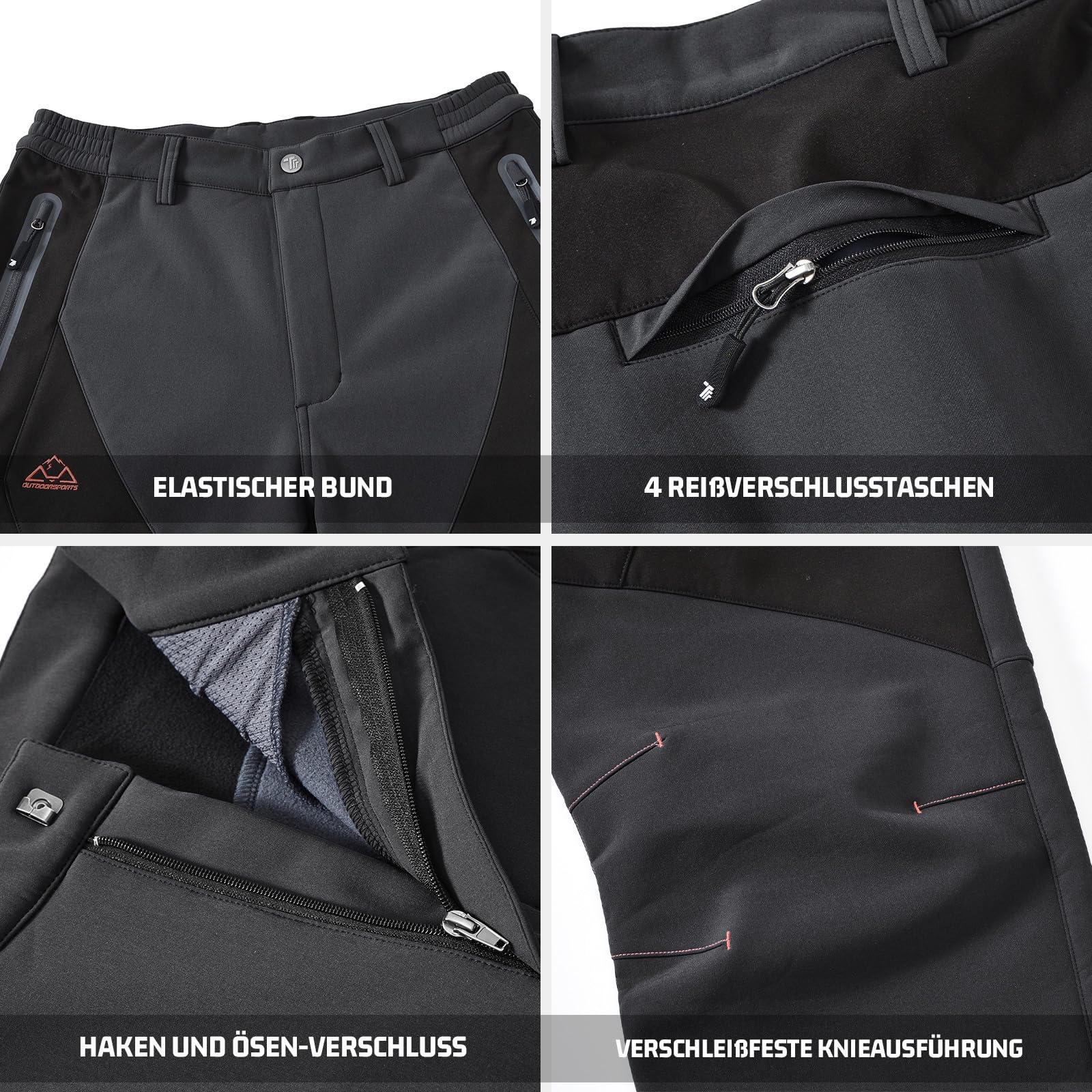 Rdruko Pantaloni da sci da uomo, invernali, impermeabili, in softshell, imbottiti, caldi, per attività all'aria aperta, per snowboard, trekking, per uomini, grigio scuro, 36