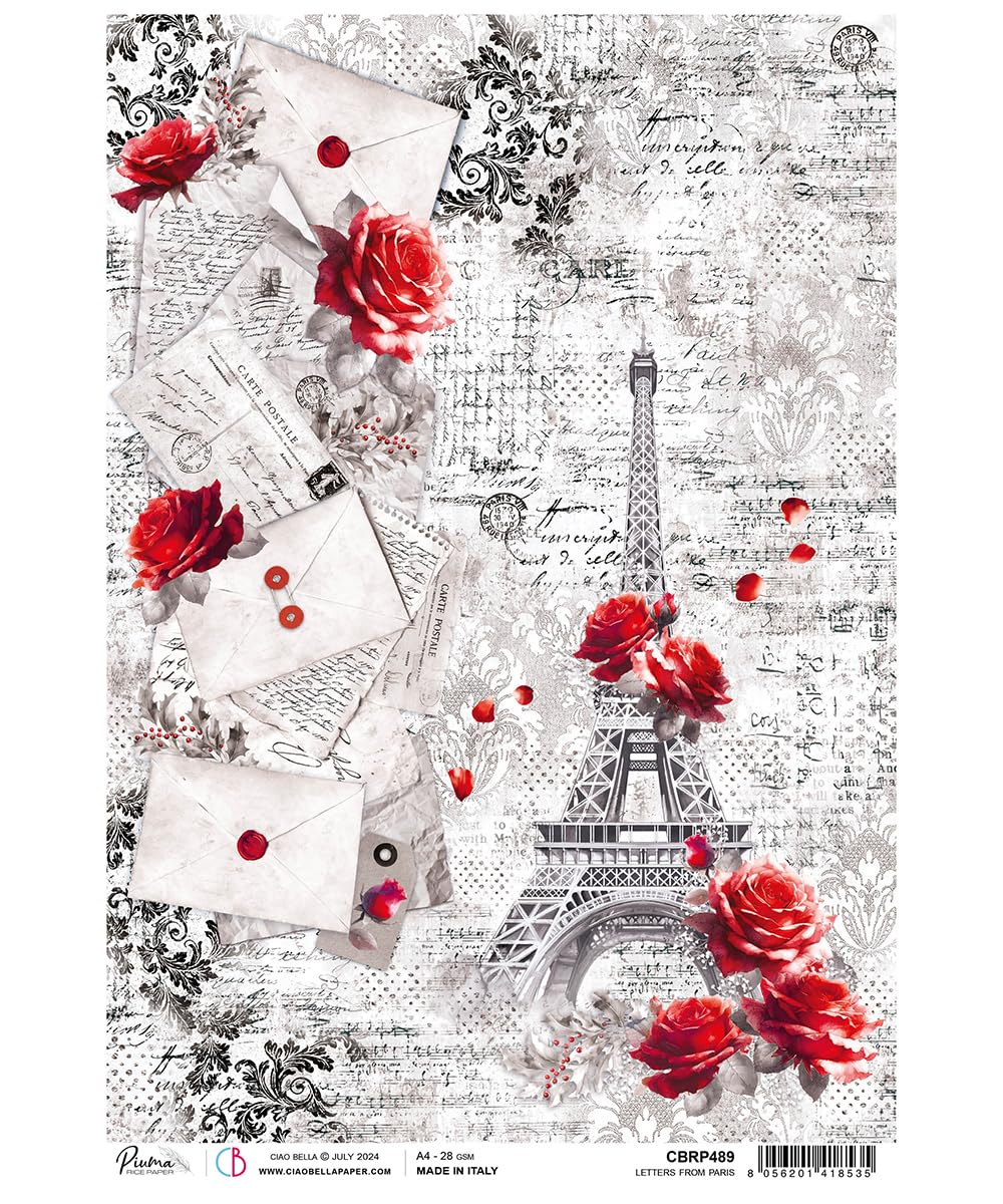 Ciao Bella Multi A4 Rice Paper - Letters From Paris Cbrp489