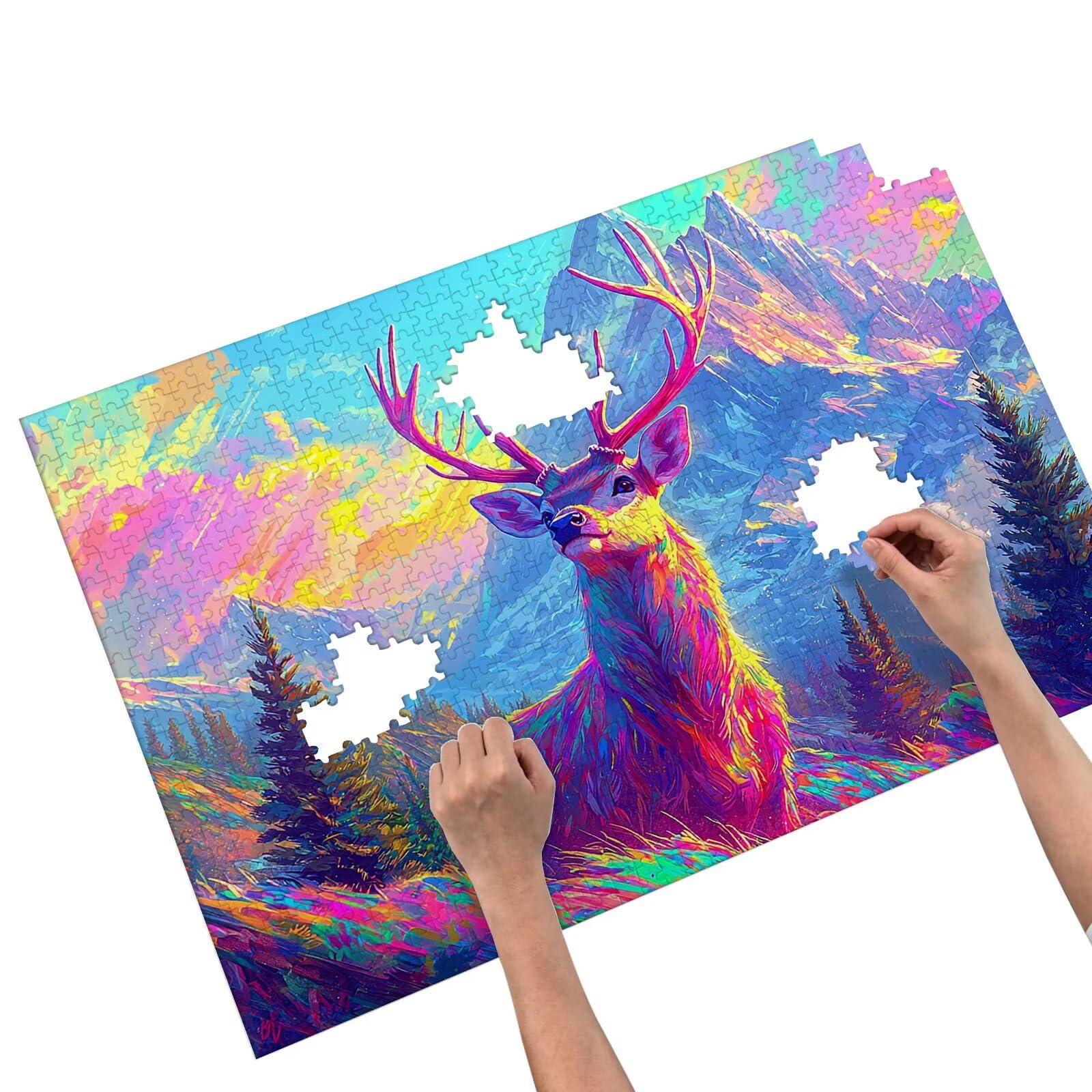 Puzzle 2000 elementów dla dorosłych, jeleń, 2000 elementów, z pudełkiem na prezent, drewniane puzzle dla dorosłych z naturalnym drewnem, prezenty dla kobiet, mężczyzn, duże drewniane puzzle do