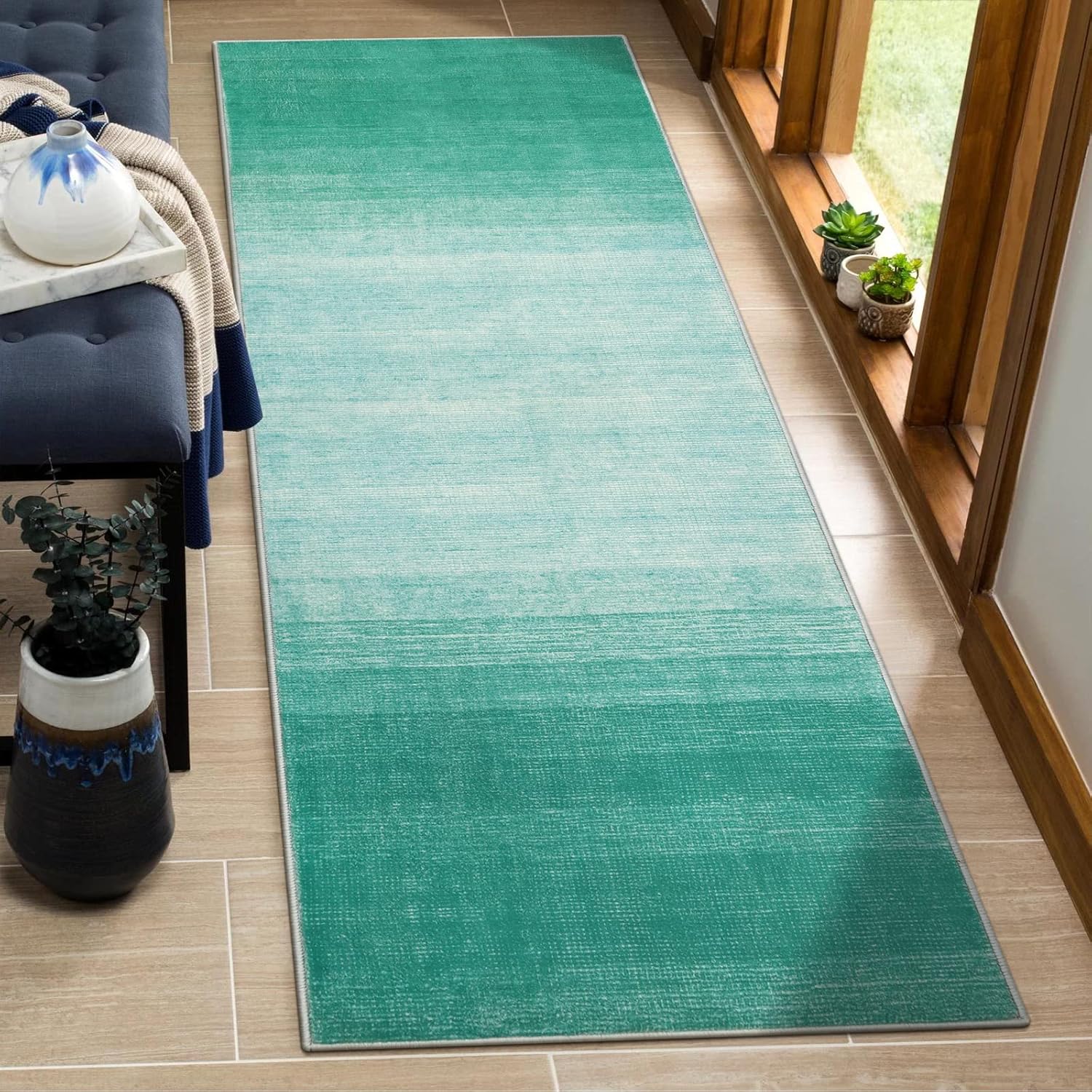Wonnitar Modern Ombre Kitchen Rug Runner 2x6 ft, Green Non