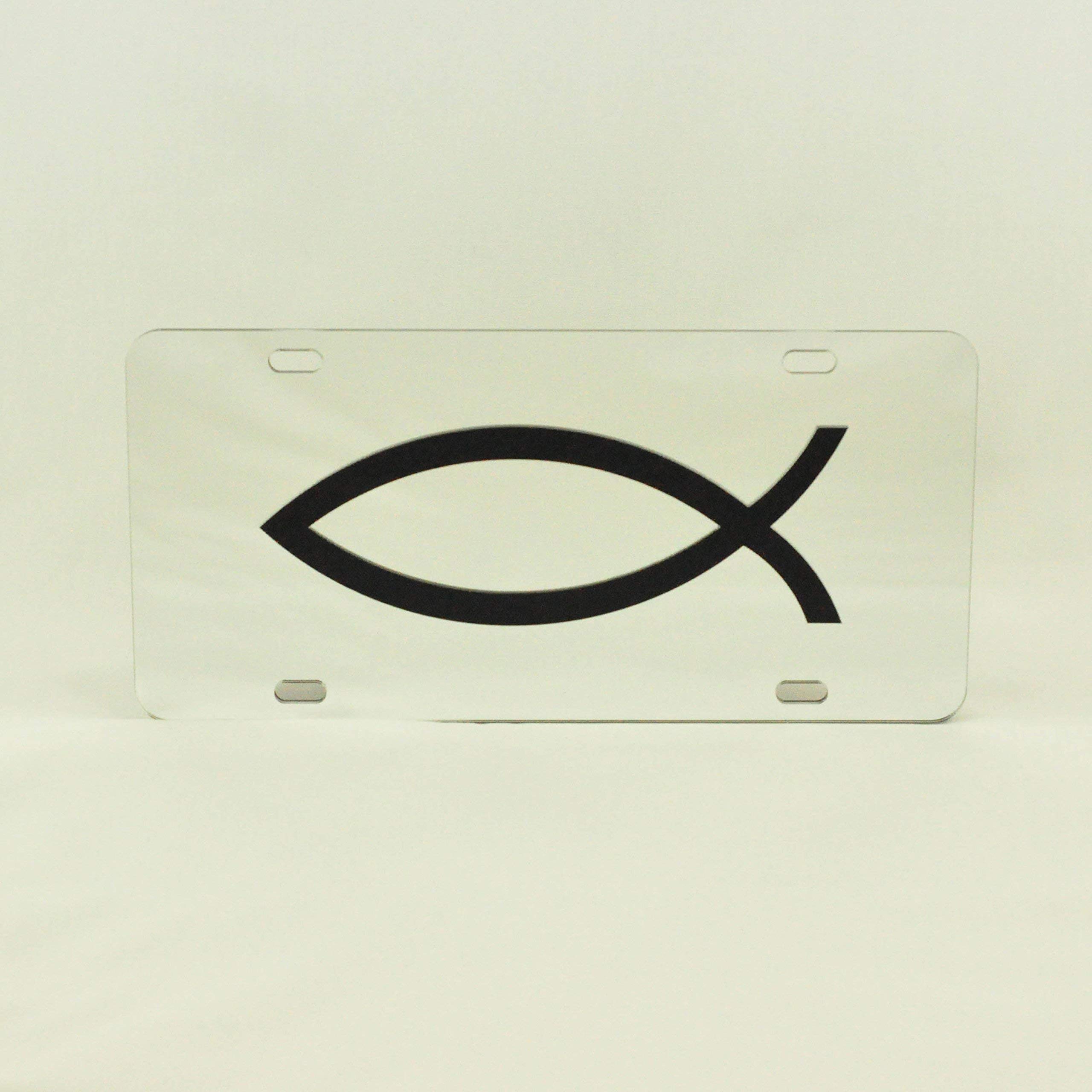 Reid Enterprises Jesus Christ Fish License Plate - Christian Fish Tag (Laser SIL/BLK Fish TAG (98036))