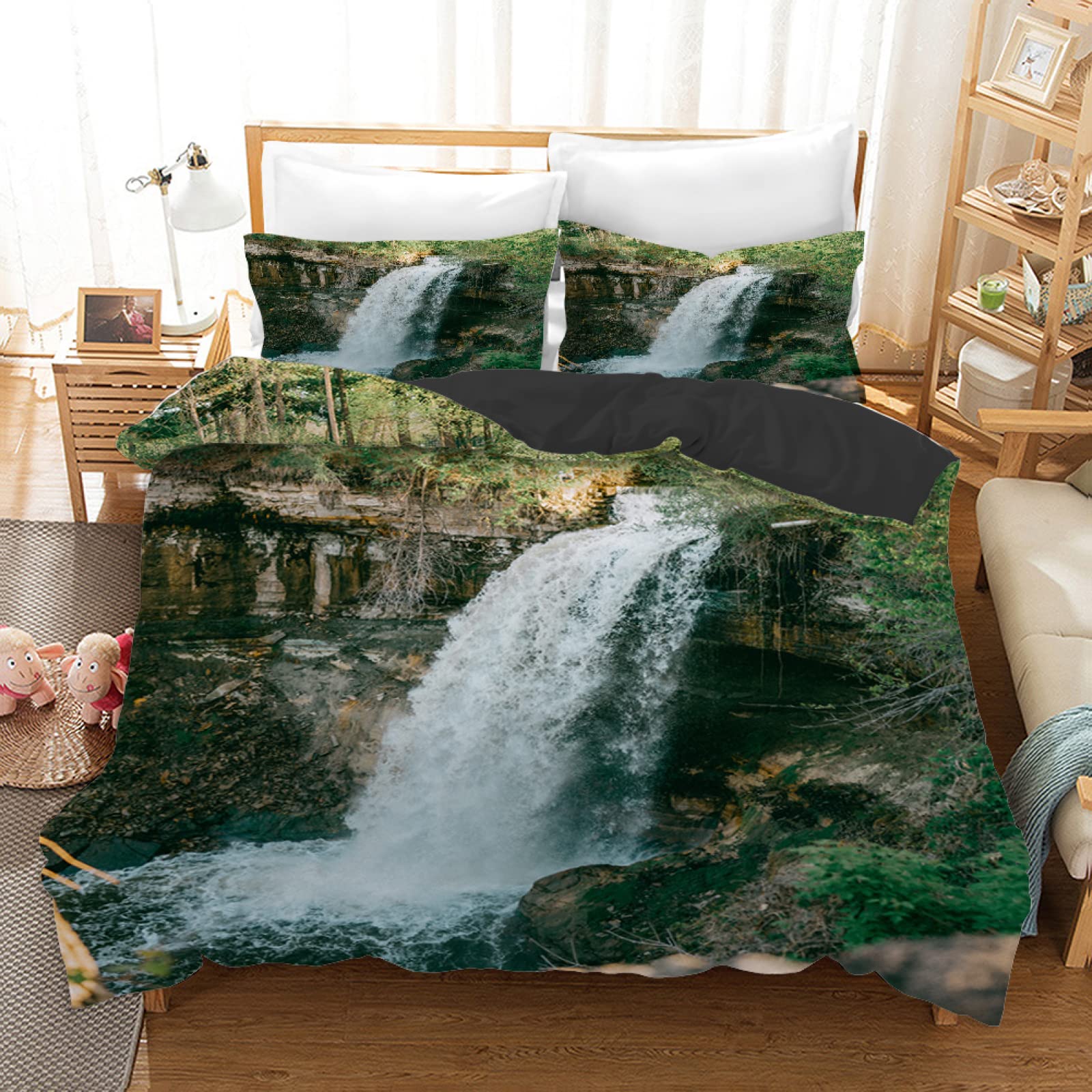 Parure de lit 90x190 enfant cascade verte avec housse de couette microfibre et taie d'oreiller