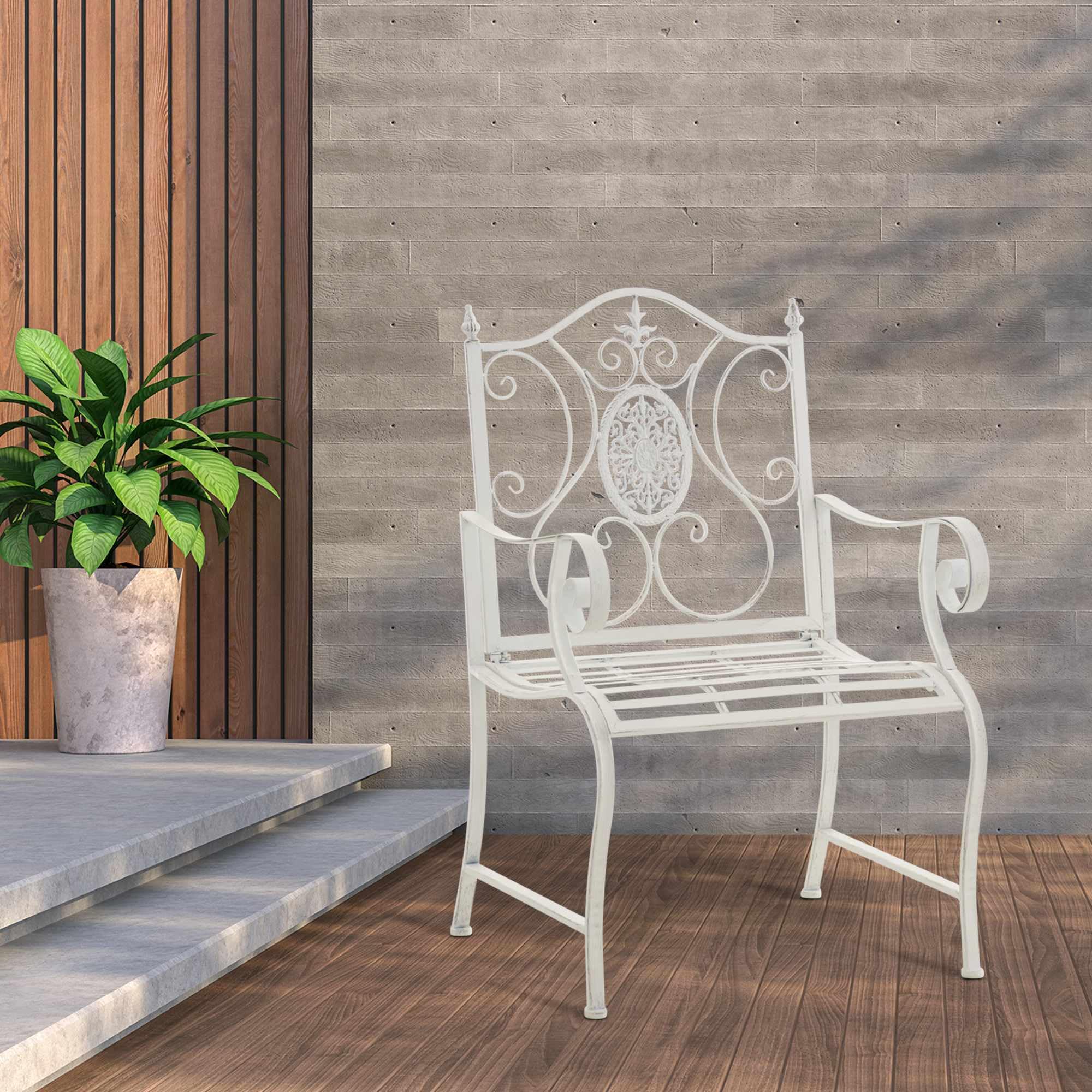 CLP Set di 2 sedie da Giardino Punjab in Stile Rustico I Sedia in Ferro Laccato I Sedia da Giardino Extra Robusta, Colore:Antico Bianco