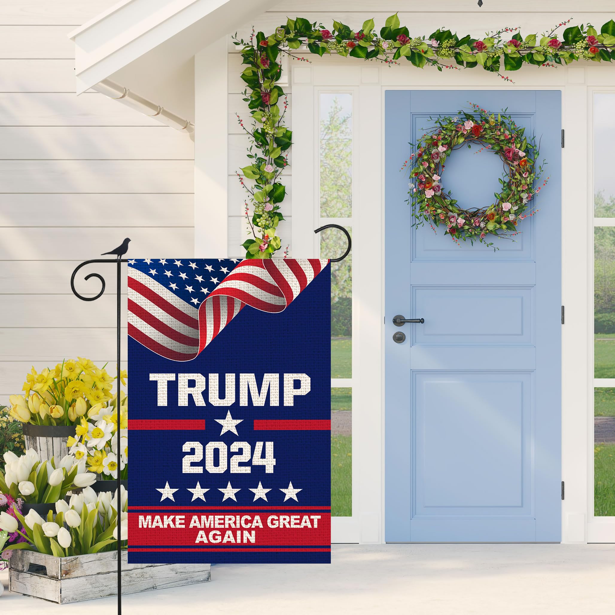 ANOER Bandiera decorativa da giardino con Donald Trump 2024 Make America Great Again su entrambi i lati, 30,5 x 45,7 cm, decorazione per prato