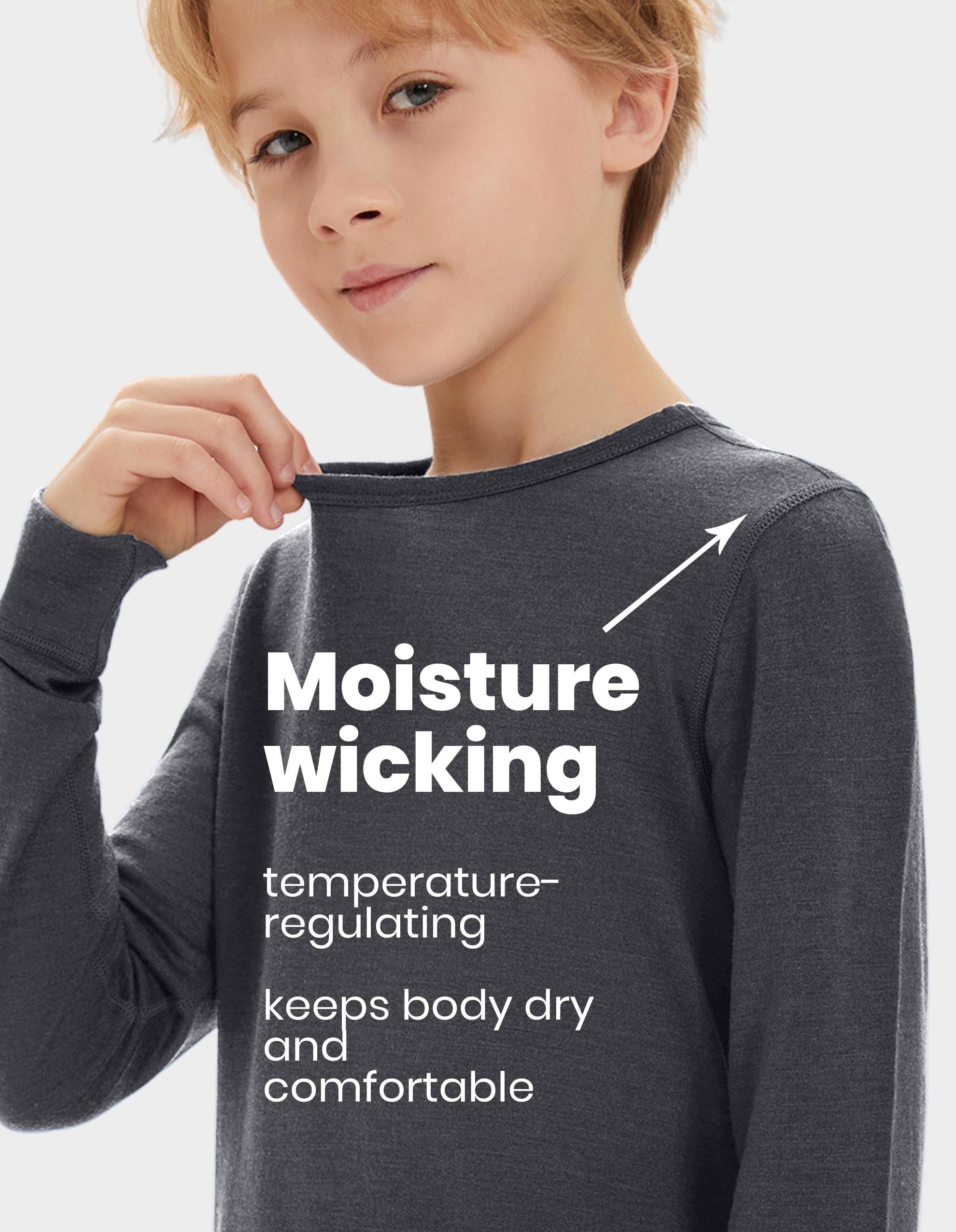 Iguana Conjunto de ropa interior térmica unisex para niños y niñas, 100 % lana merino, para niñas y niños