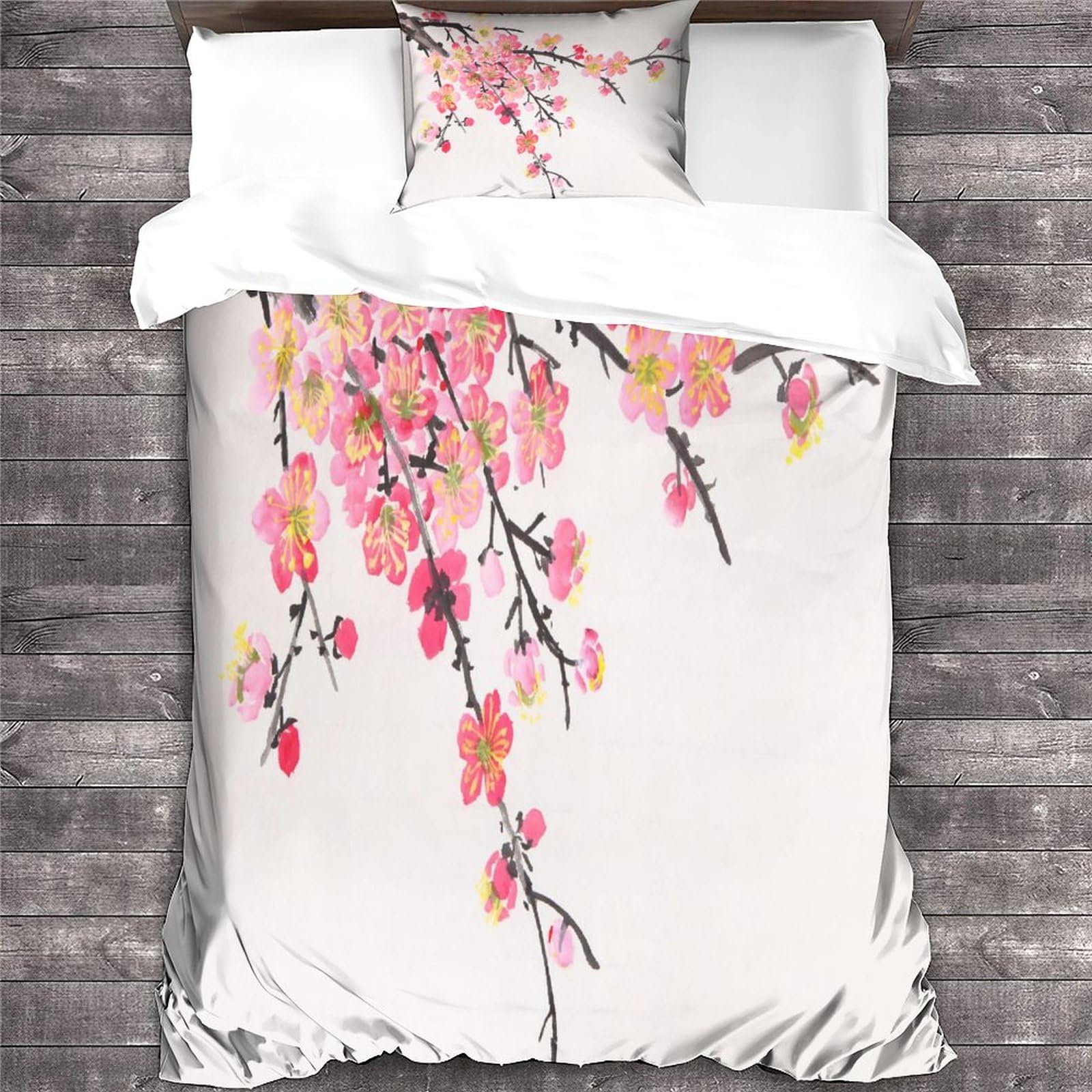 Copripiumino Matrimoniale Con Fiori Di Ciliegio Giapponesi, Microfibra Ultra Morbida, Reversibile, 250x200 Cm, Con 2 Federe