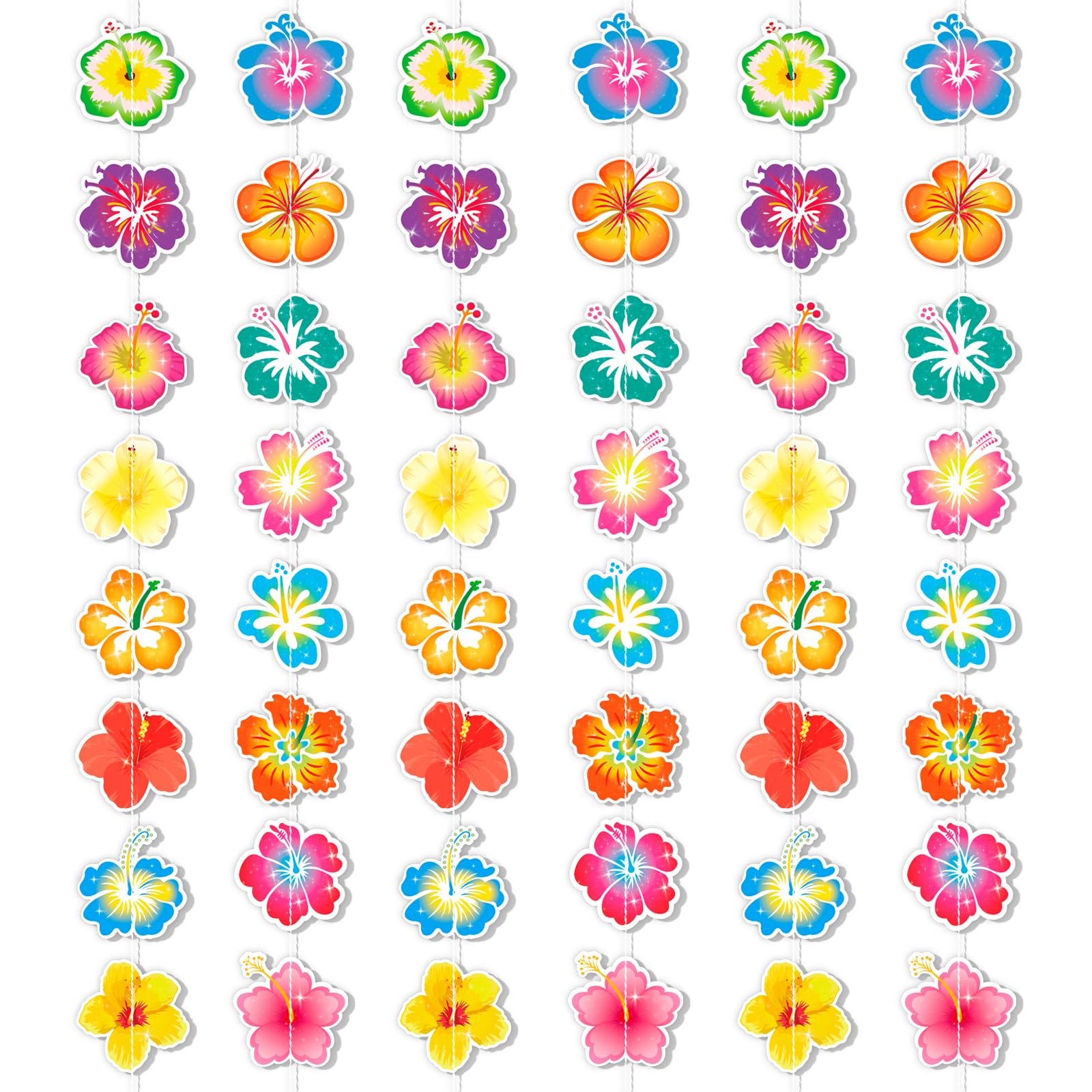 HOWAF 6pcs Hawaiian Party Decorations Hanging Garlands Hibiscus Flower Garlands Paper Hawaiian Party Accessories Banner Hibiscus Flowers Tropical Party Decorations Hanging Wall Decor Beach Decorations