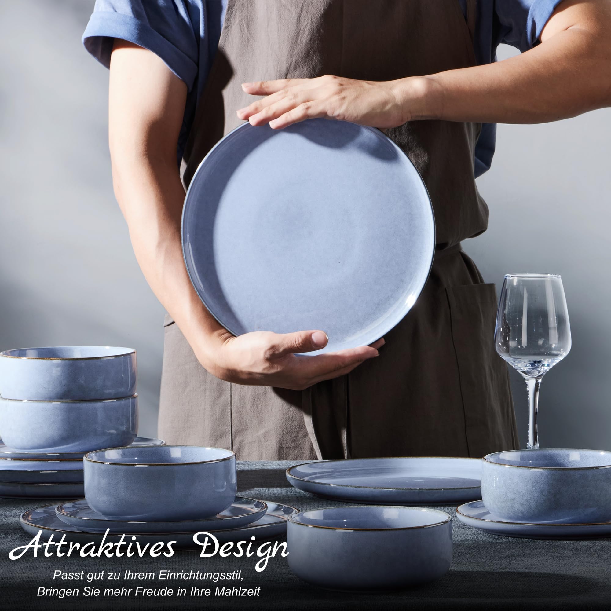 Homikit 6-persoons servies, 18-delig servies met reactief glazuur, krasbestendig, magnetron- & vaatwasserbestendig, Jupiter beige