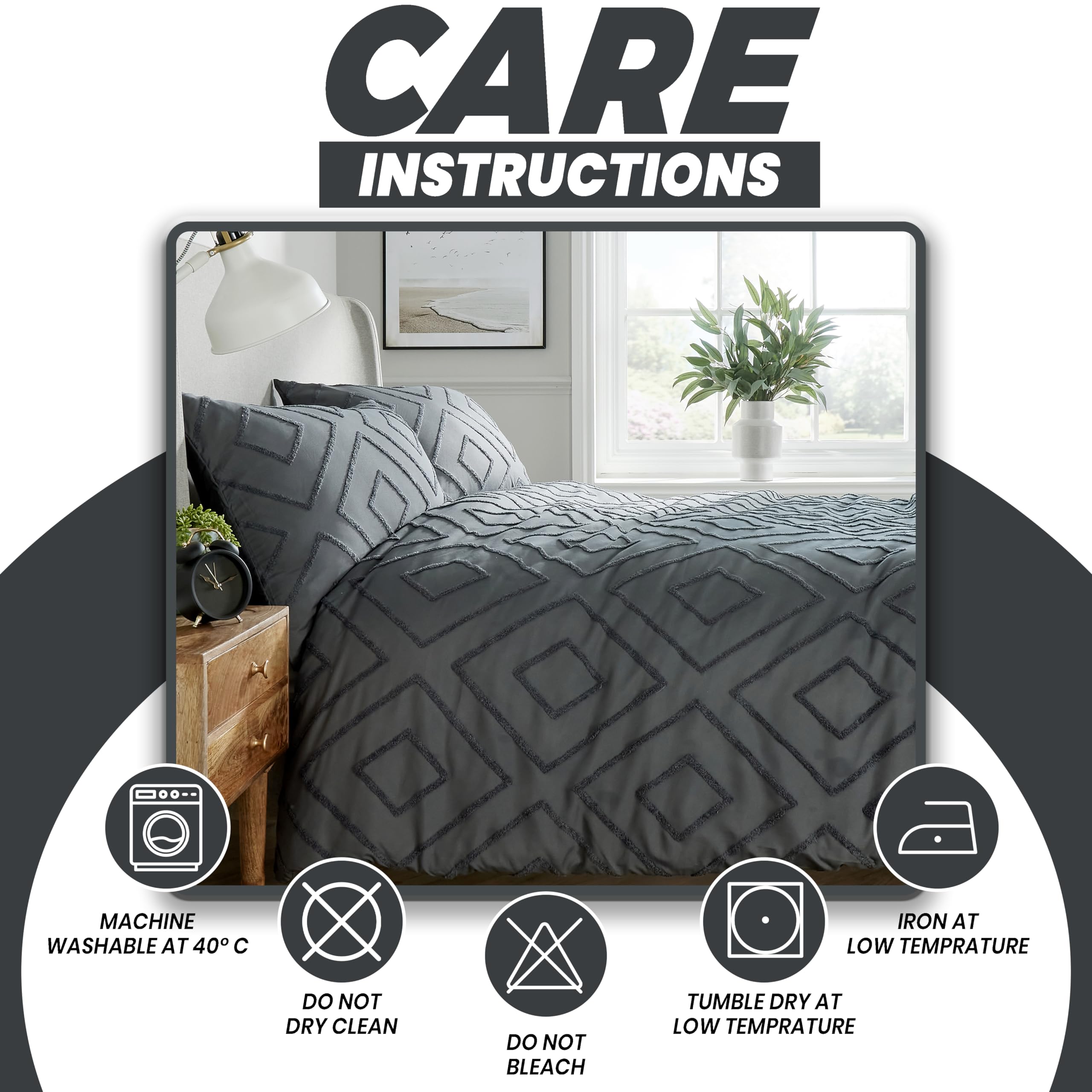 Olivia Rocco Como Duvet Cover Set Luxury Tufted Easy Care Bedding Quilt Cover Sets With Pillowcases, Double Grey - Image 4
