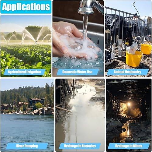 Miniatura 7 de Bomba de agua solar de 370 W, bomba sumergible de pozo profundo de 24 V de CC de 213 pies de alto, 8.8 gpm de alto flujo para potenciador de agua