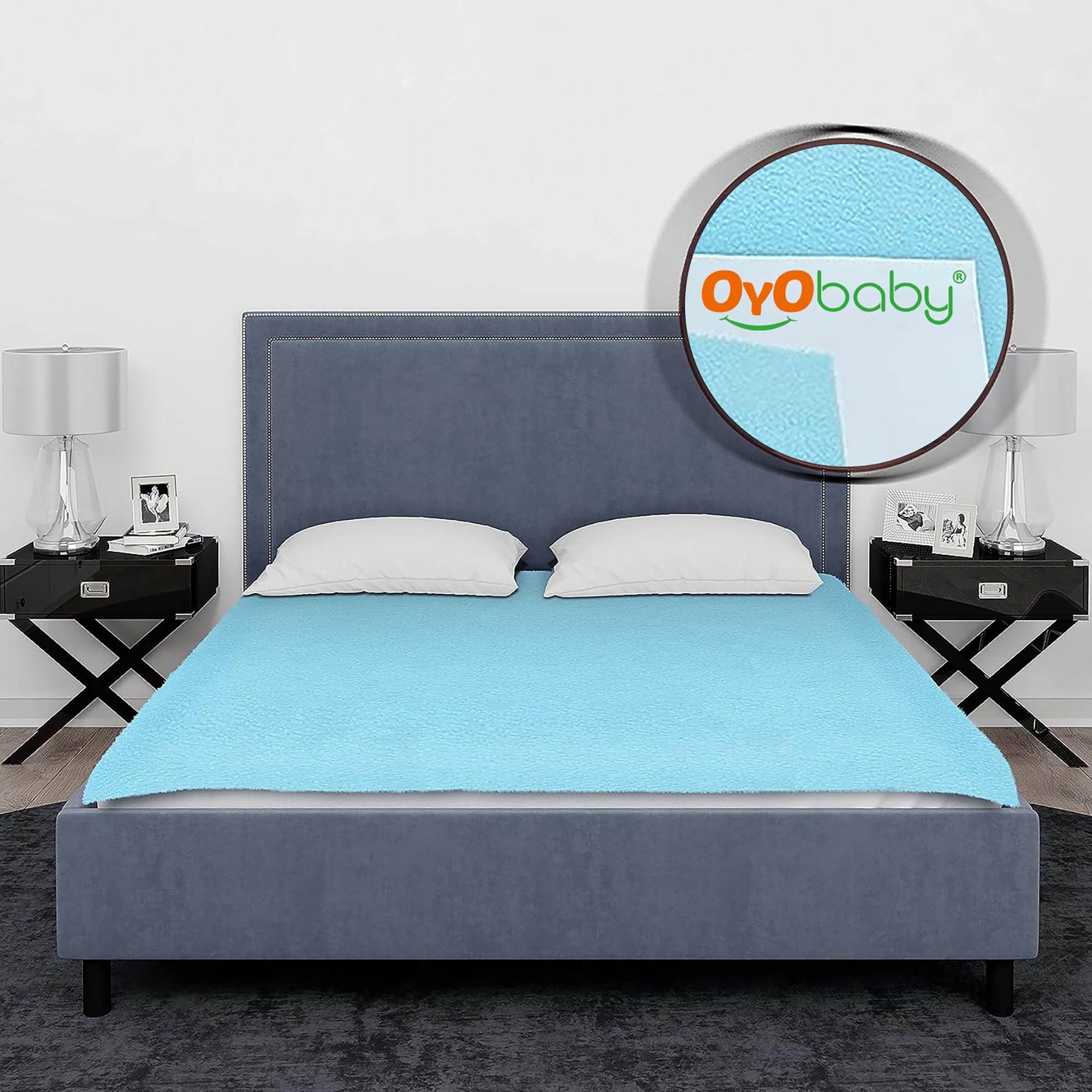 OYO BABY Cotton Baby Bed Protector Dry Sheet for New Born Babies (Double Bed Size (260Cm X 200Cm) Blue)