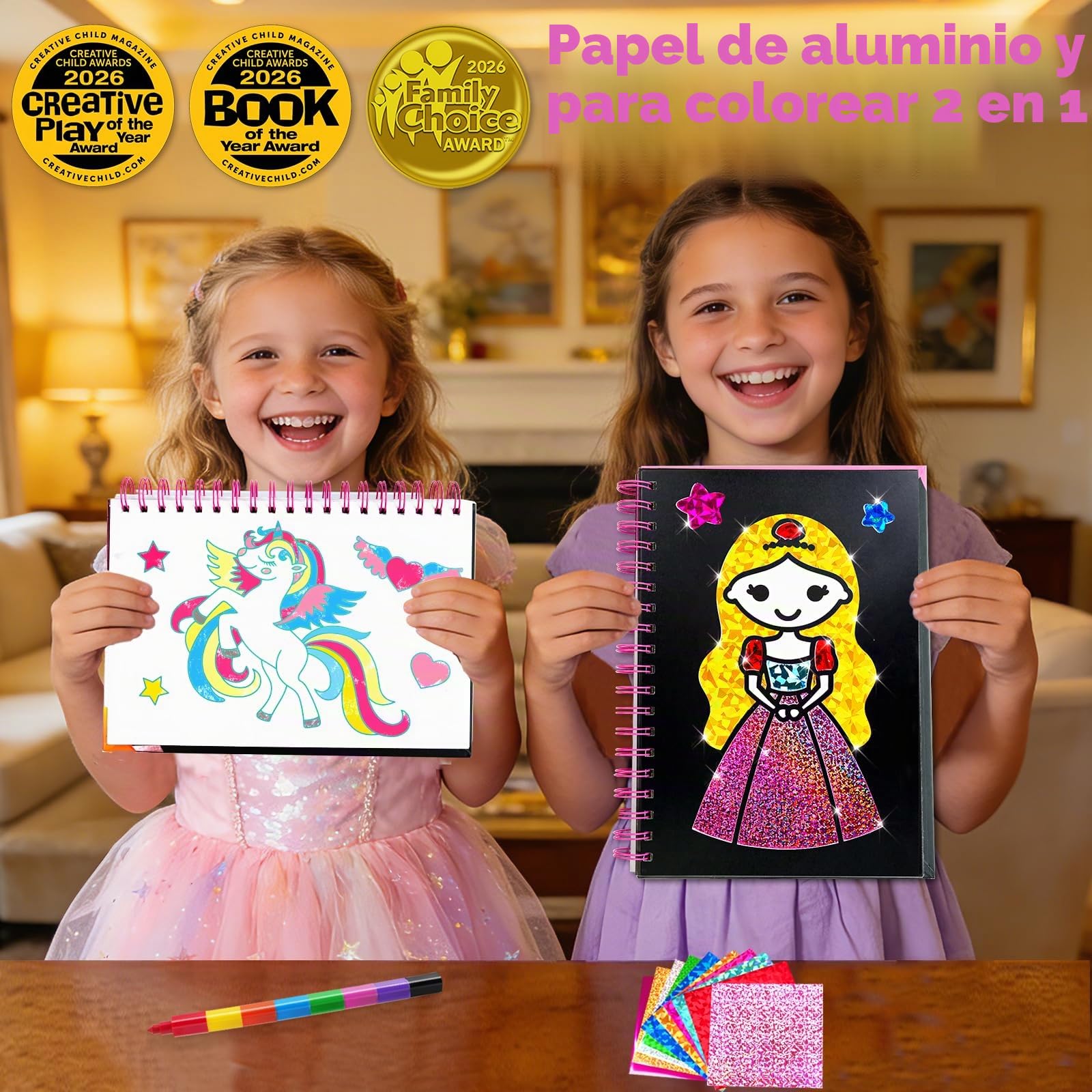 FUNNYB&G Manualidades infantiles con foil, Creativo Kit Manualidades niños, Juguete Niña Regalos Para de 3 4 5 6 7 8 9 12 Años Niño cumpleaños (Princesa)