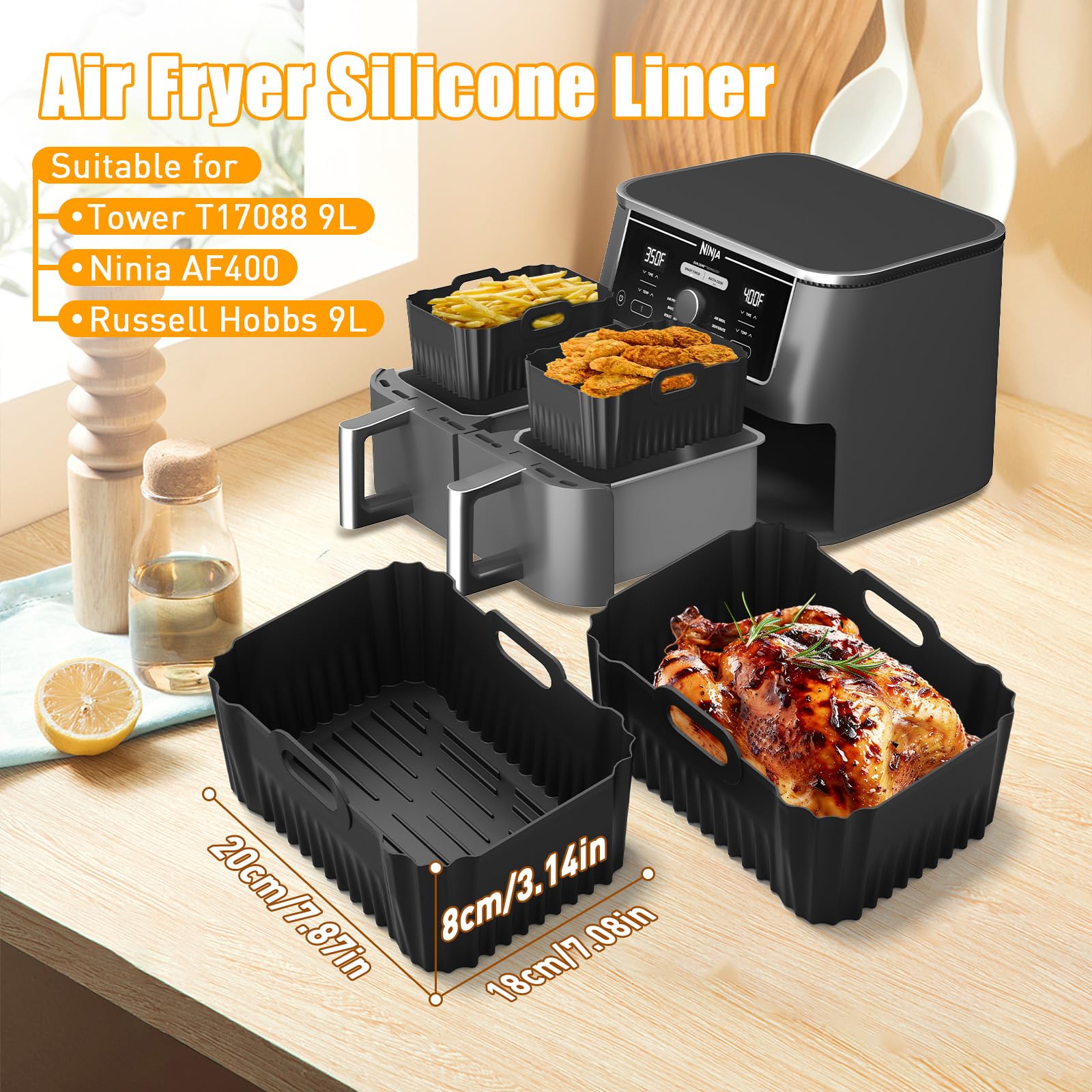 Russell Hobbs Heißluftfritteuse 2 Kammern 9L Rapid AirFryer [2 Fächer je 4, 5l, sehr leiser Betrieb, 9 Programme] SatisFry Fritteuse (spülmaschinenfest, Match & Synchronisierungsfunktion) 27681-56