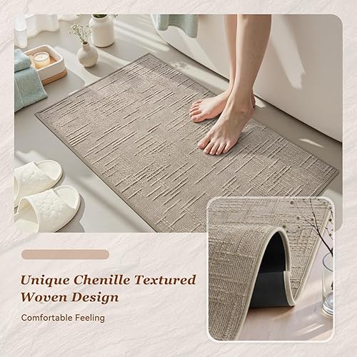 Miniatura 4 de AMOAMI Tapete de baño antideslizante, súper absorbente, de secado rápido, para el suelo del baño, parte trasera de goma, lavable, moderno tejido de